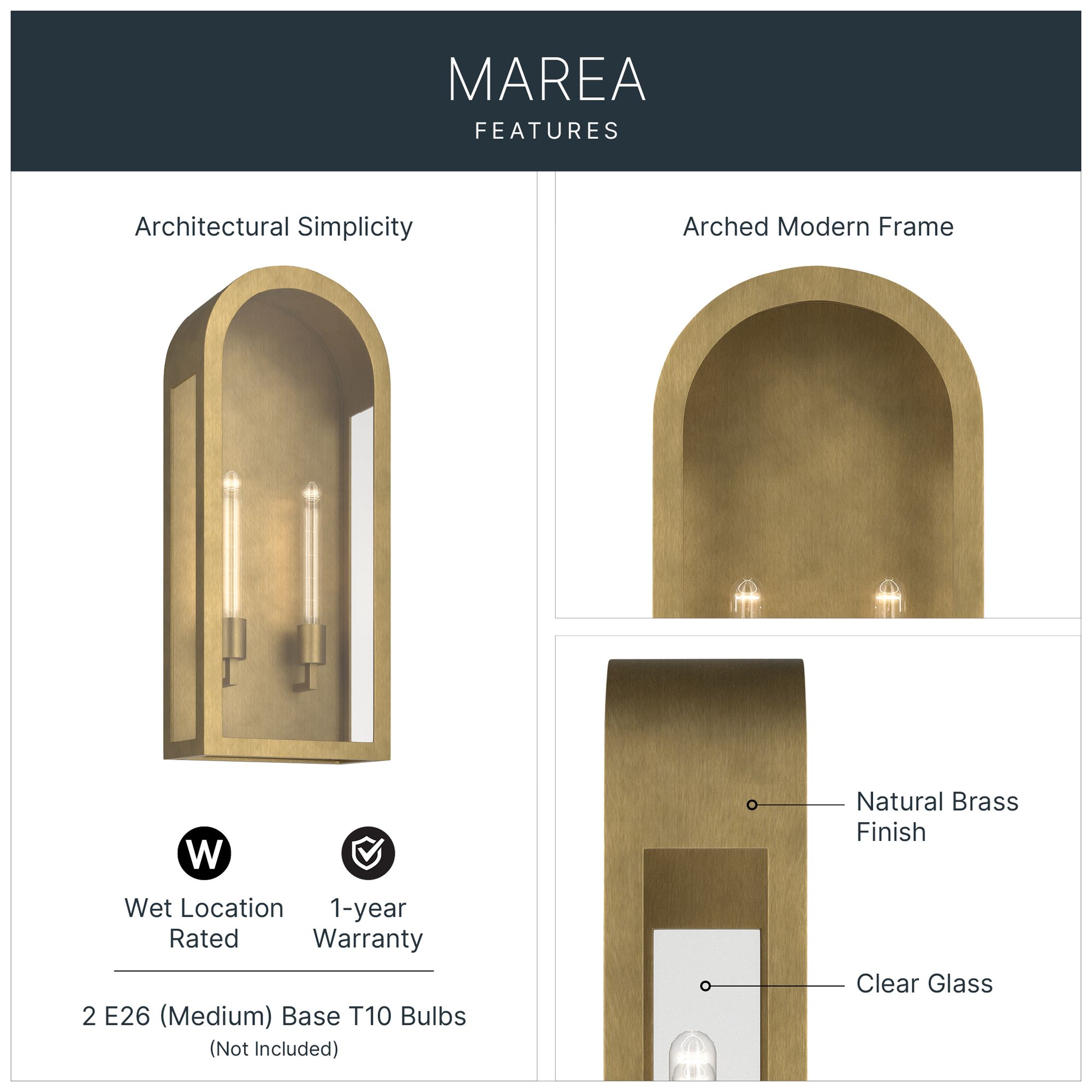 Image 3 Kichler Marea 25" 2-Light Outdoor Wall Light Clear Glass Natural Brass more views