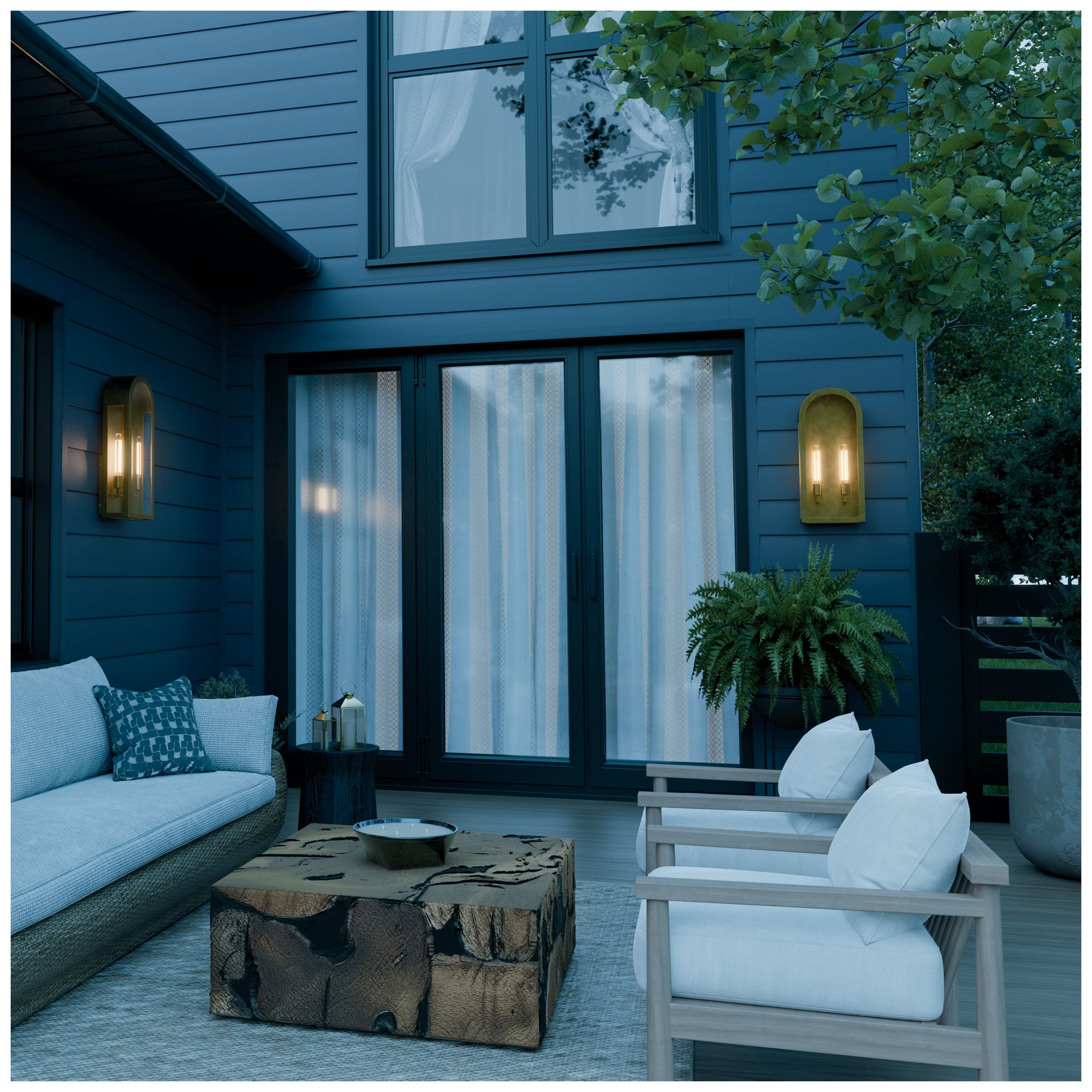 Kichler Marea 25" 2-Light Outdoor Wall Light Clear Glass Natural Brass