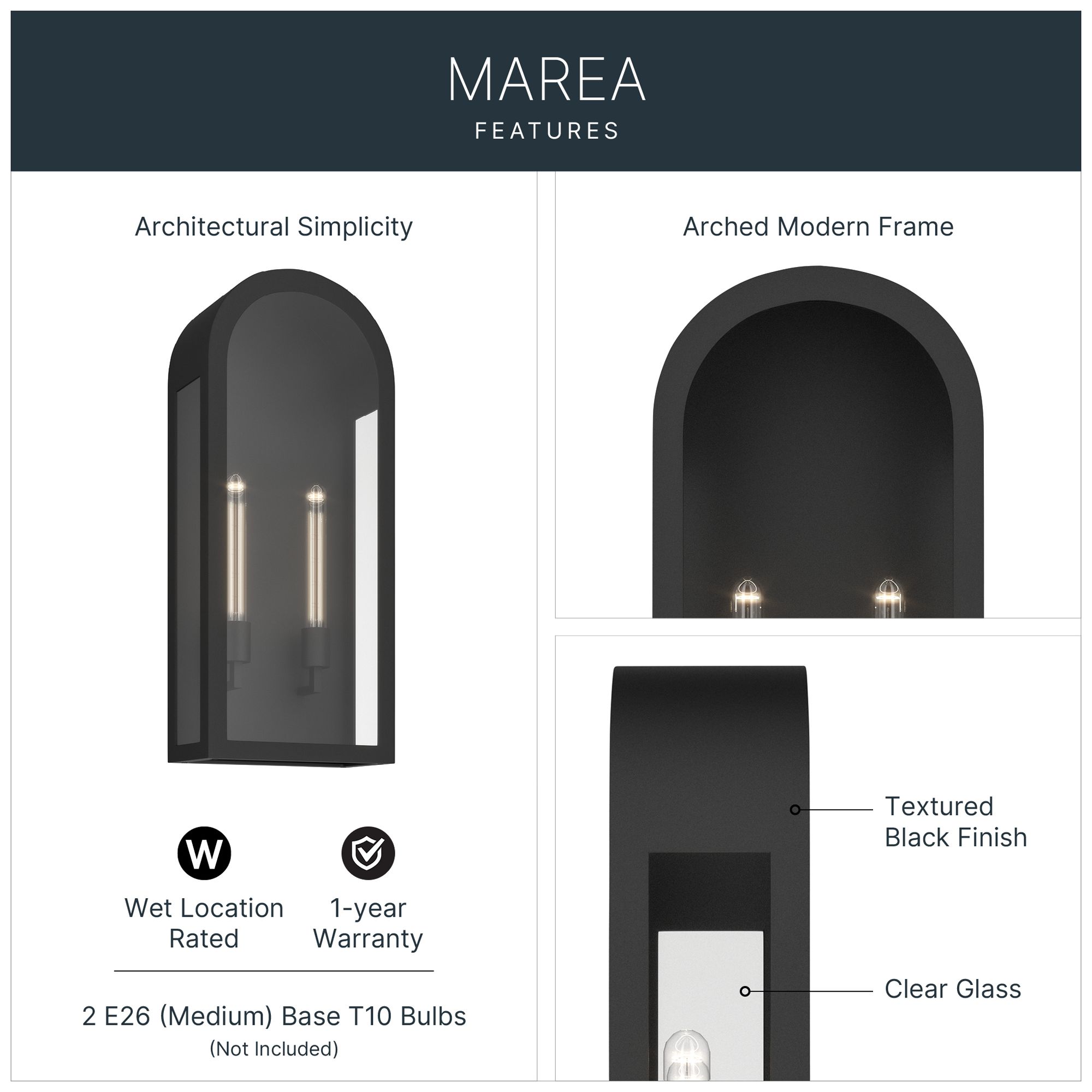 Image 3 Kichler Marea 25" 2-Light Outdoor Wall Light Clear Glass Textured Black more views
