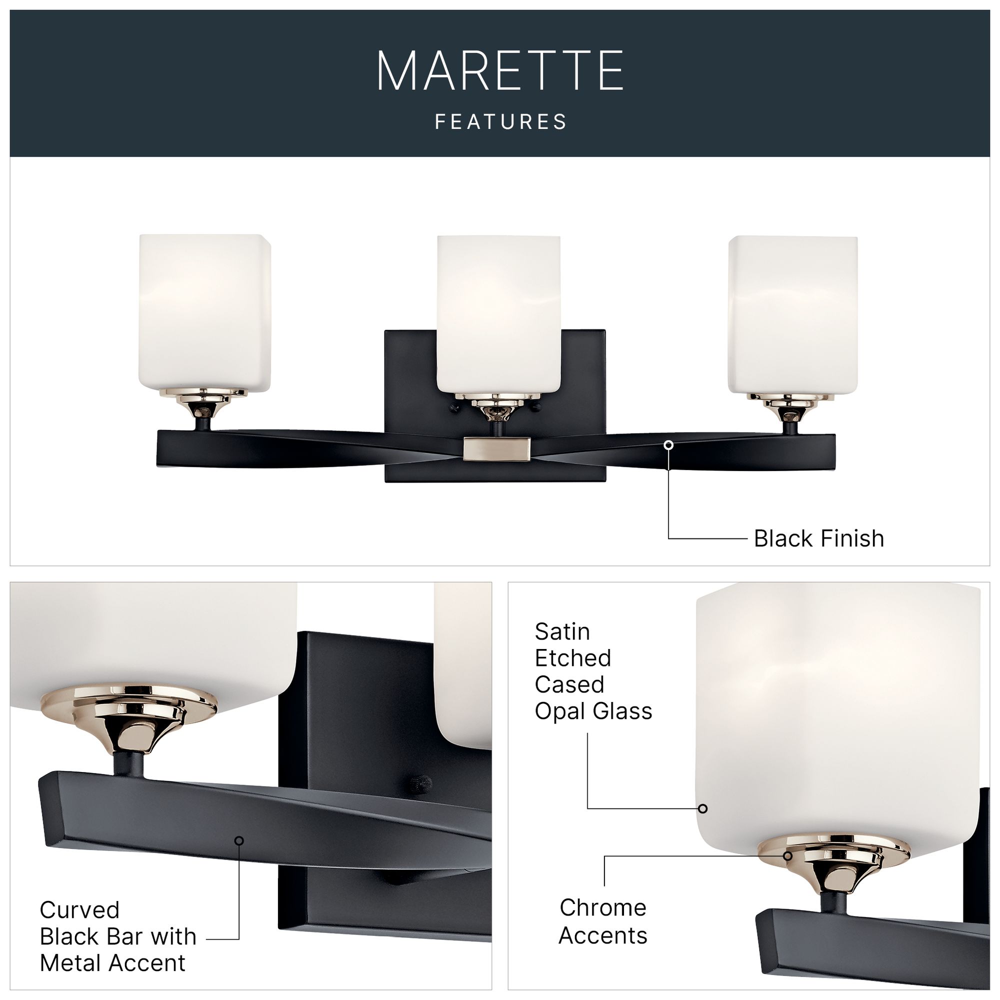Kichler Marette 23" Wide Black 3-Light Bath Light