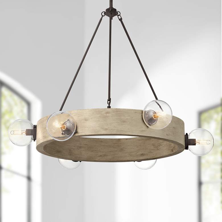 Image 1 Kichler Marquee 37 inchW White Washed Wood 6-Light Chandelier