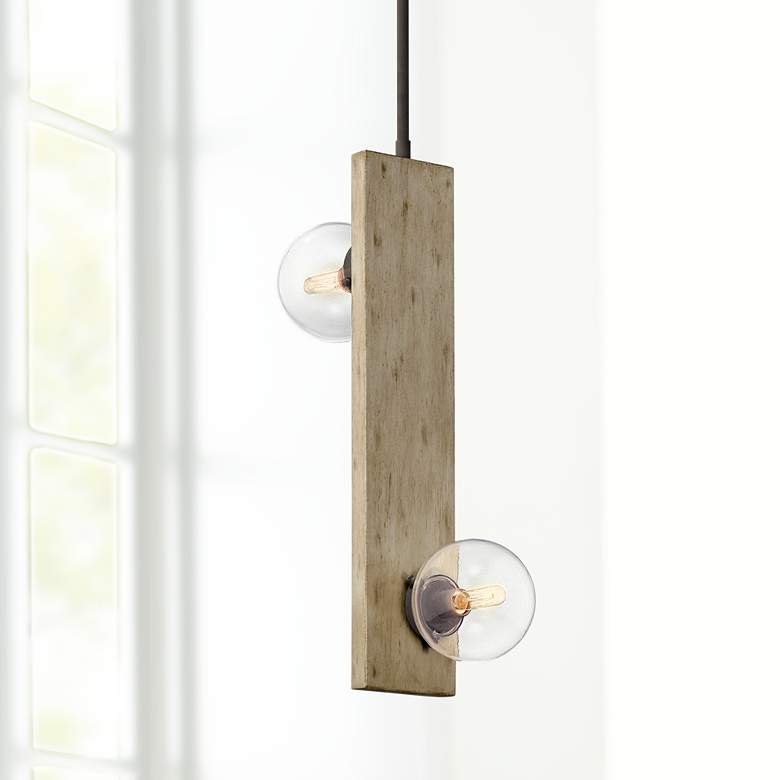 Image 1 Kichler Marquee 7"W White Washed Wood 2-Light Mini Pendant