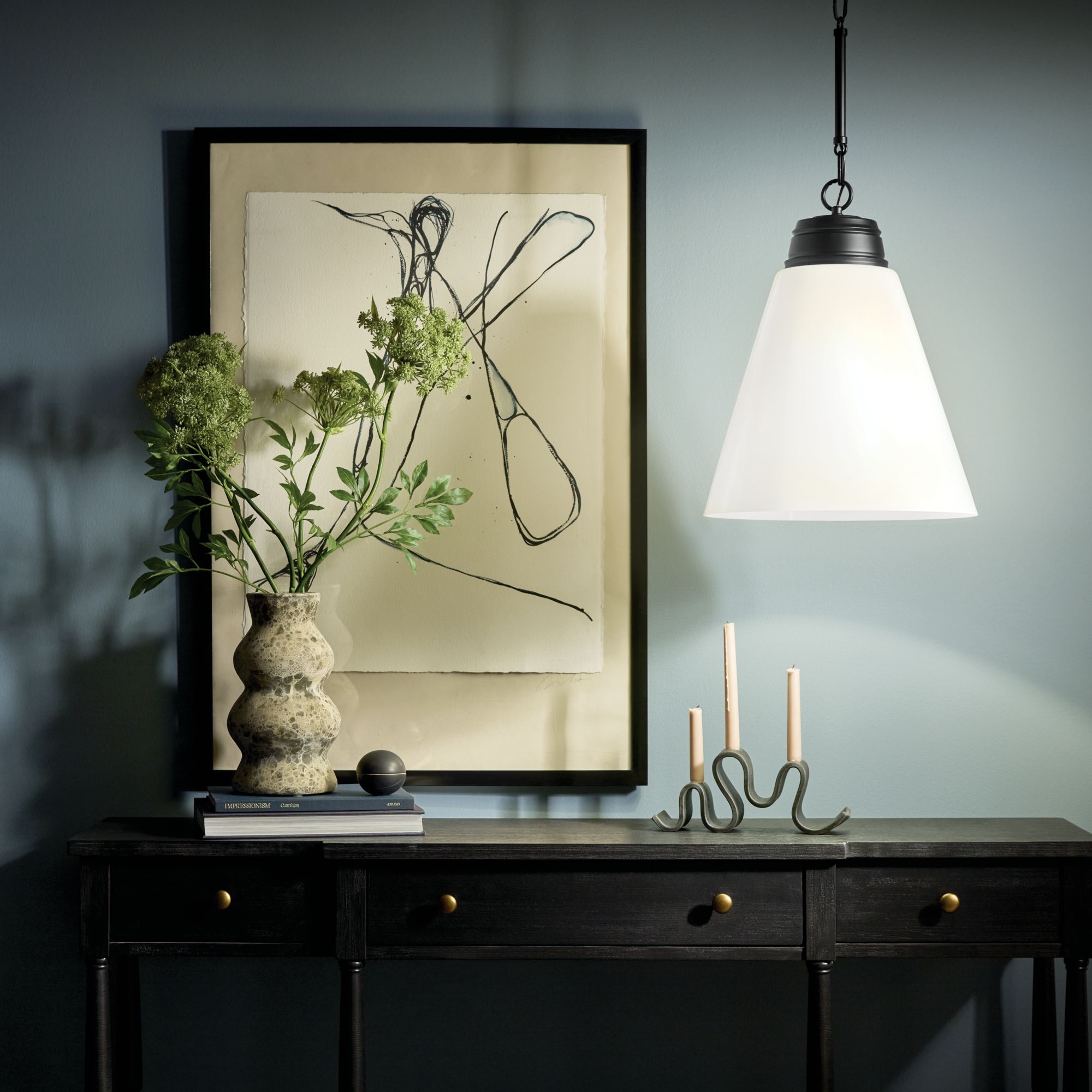 Image 3 Kichler Marsailli Black Pendant Large 1Lt with Opal Glass more views