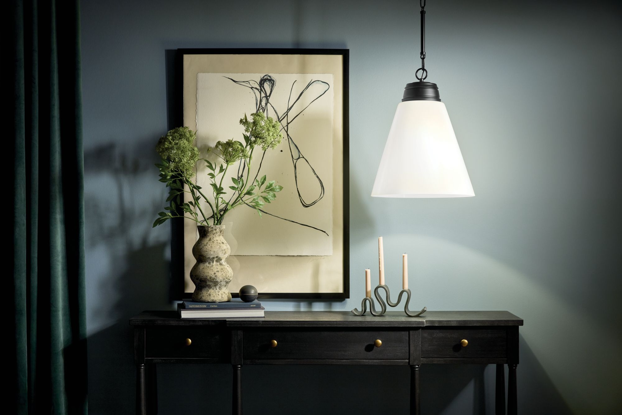 Image 4 Kichler Marsailli Black Pendant Large 1Lt with Opal Glass more views