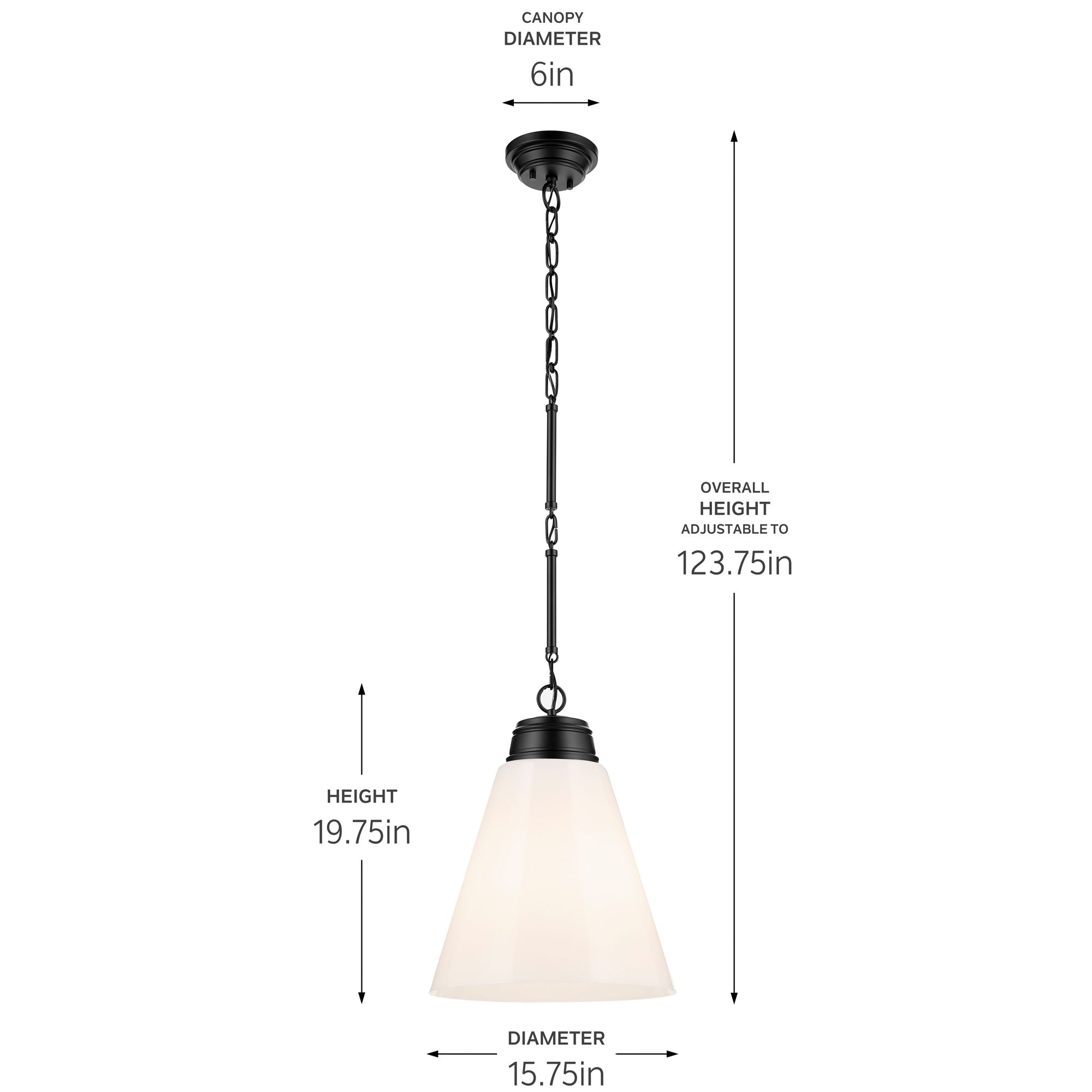 Kichler Marsailli Black Pendant Large 1Lt with Opal Glass