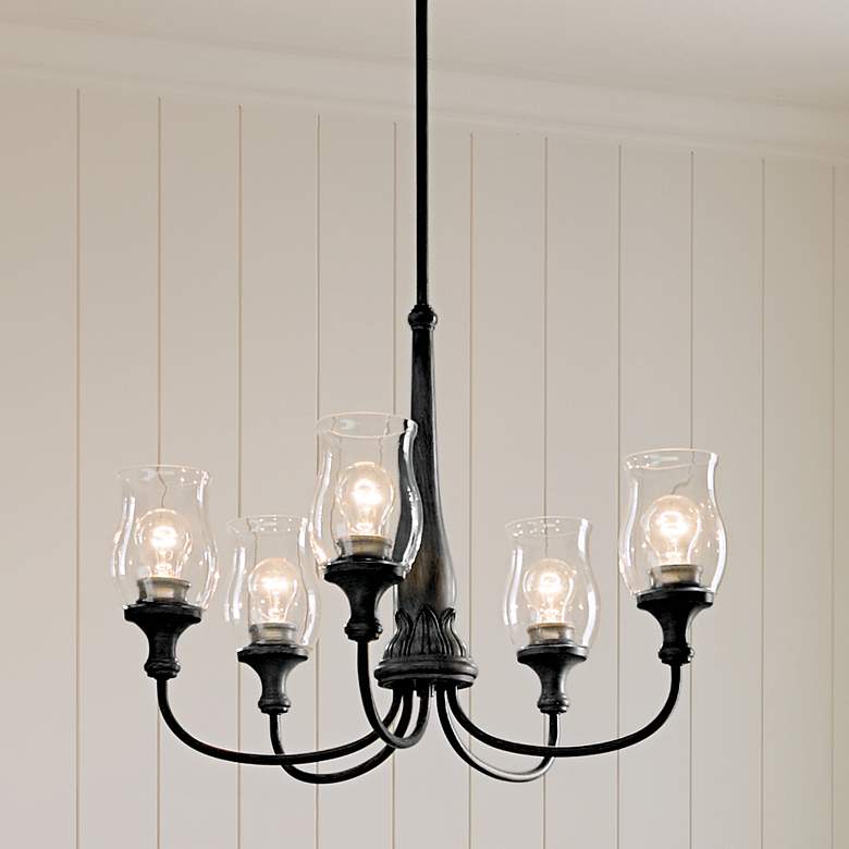 Image 1 Kichler Melis 26 1/2" 5-Light Black Finish Hurricane Glass Chandelier