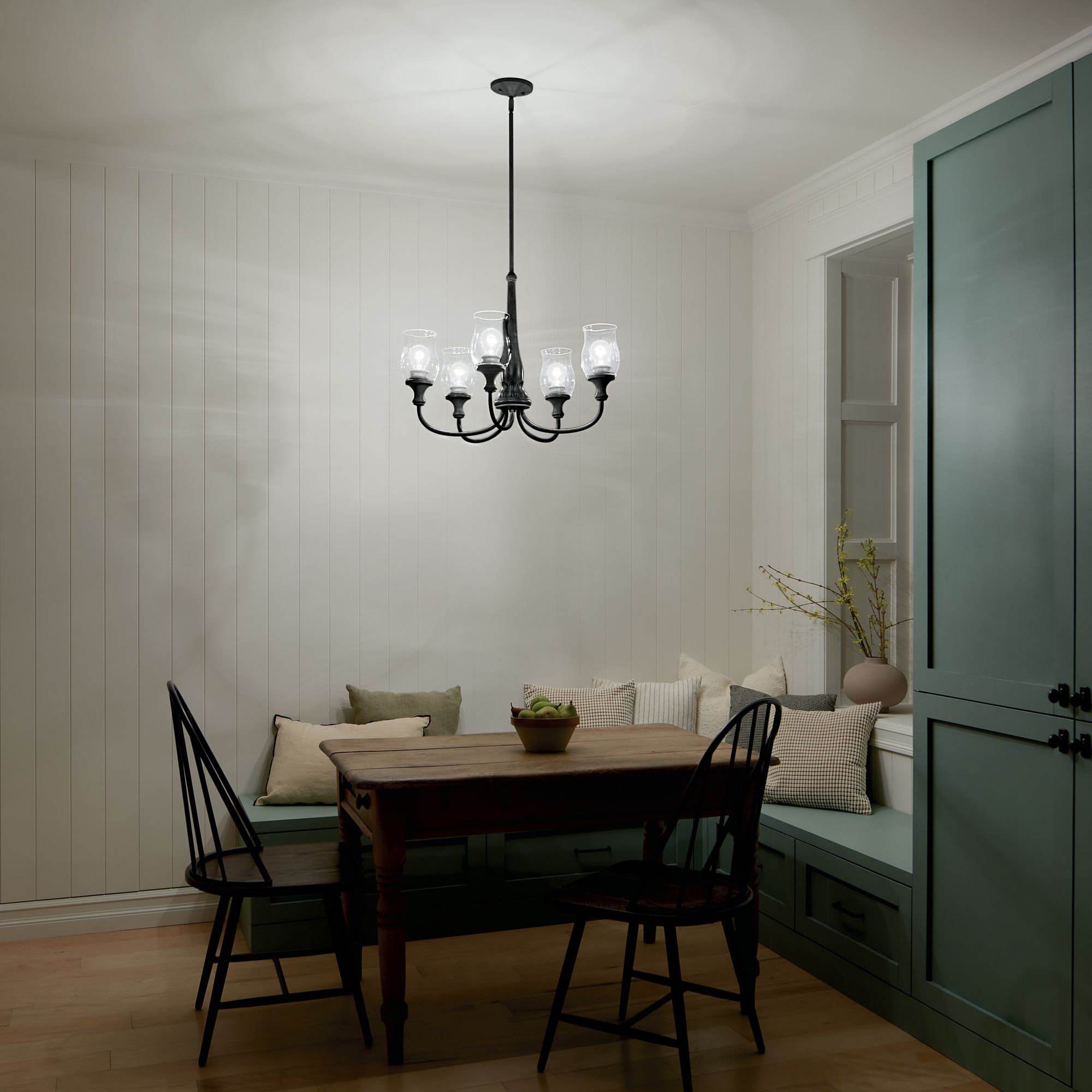 Kichler Melis 26 1/2" 5-Light Black Finish Hurricane Glass Chandelier