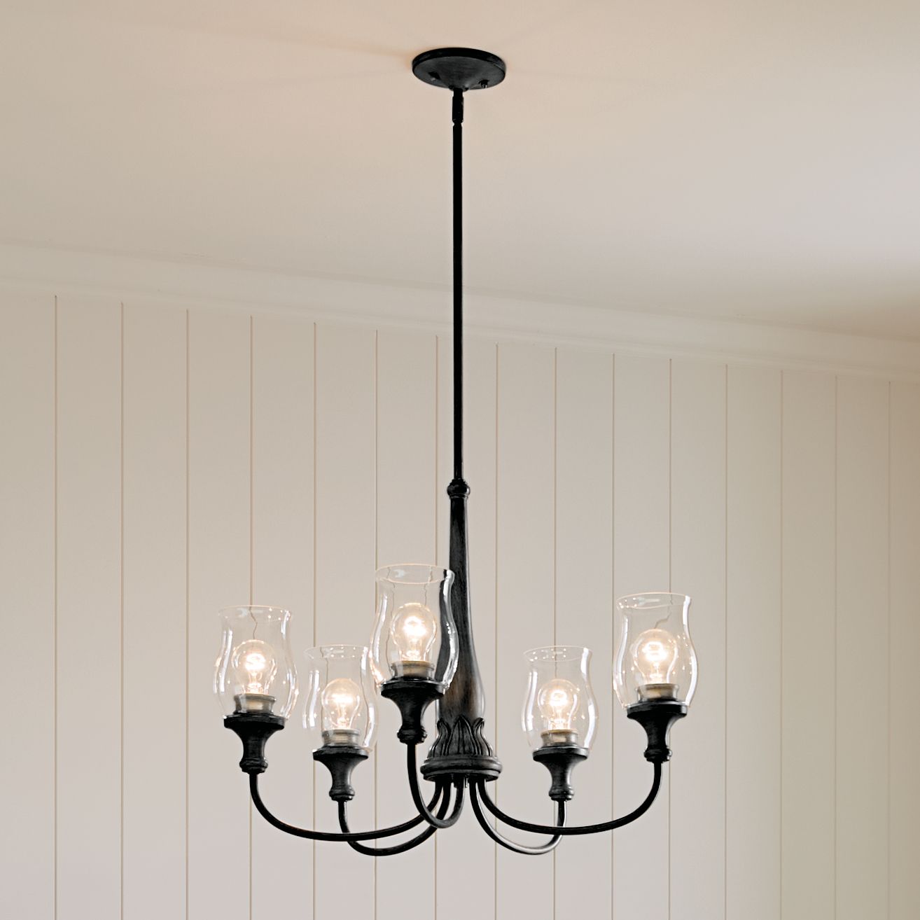Kichler Melis 26 1/2" 5-Light Black Finish Hurricane Glass Chandelier