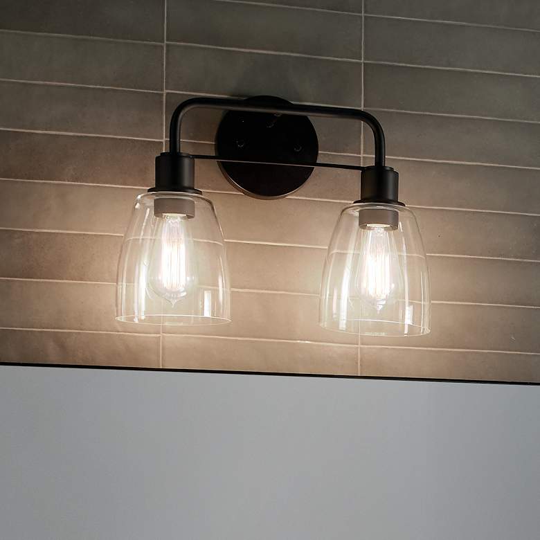 Image 1 Kichler Meller 13" High Black 2-Light Wall Sconce