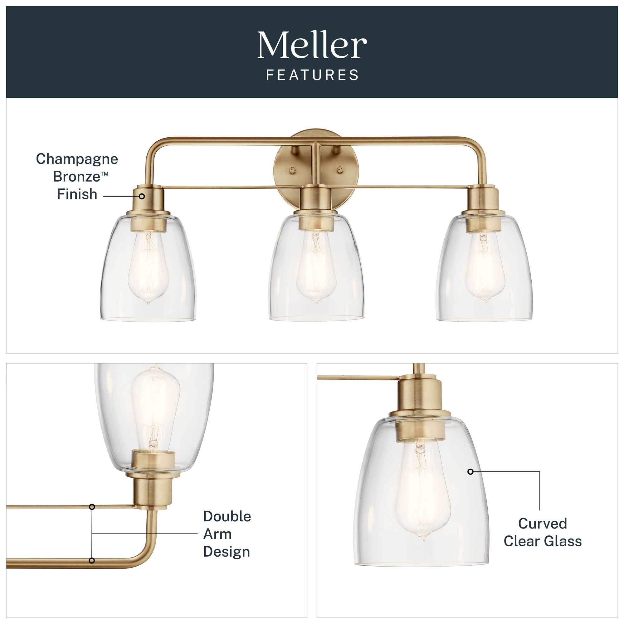 Kichler Meller 24 1/4"W Champagne Bronze 3-Light Bath Light in scene