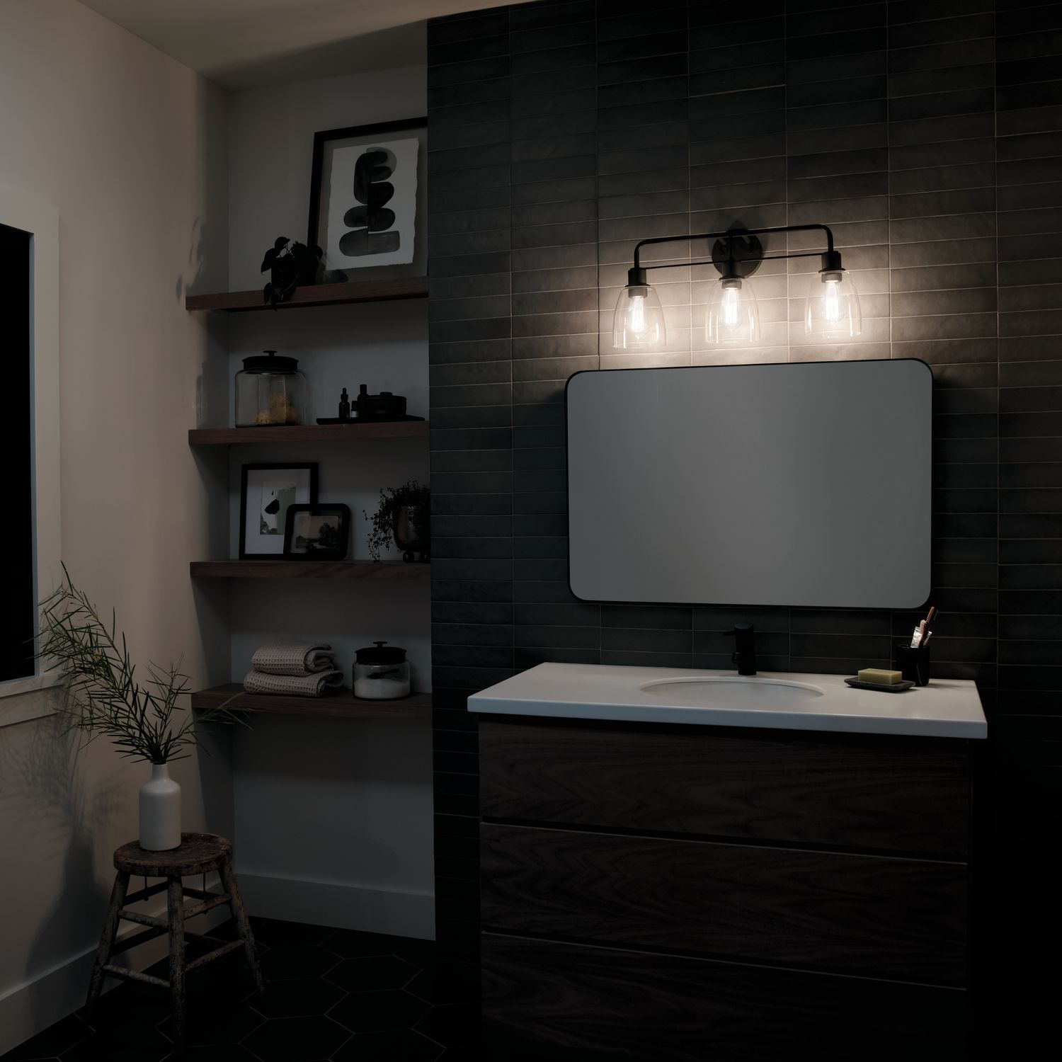 Kichler Meller 24" Wide Black 3-Light Vanity Bath Light