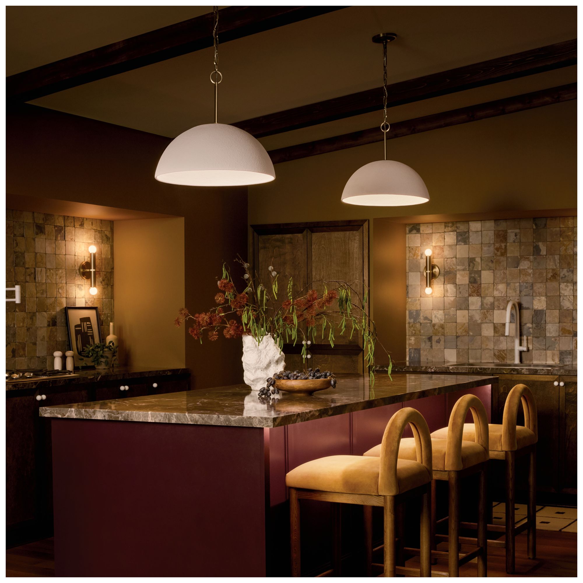 Kichler Mikale 18" 1-Light Pendant White Ceramic Shade in Champagne Bronze