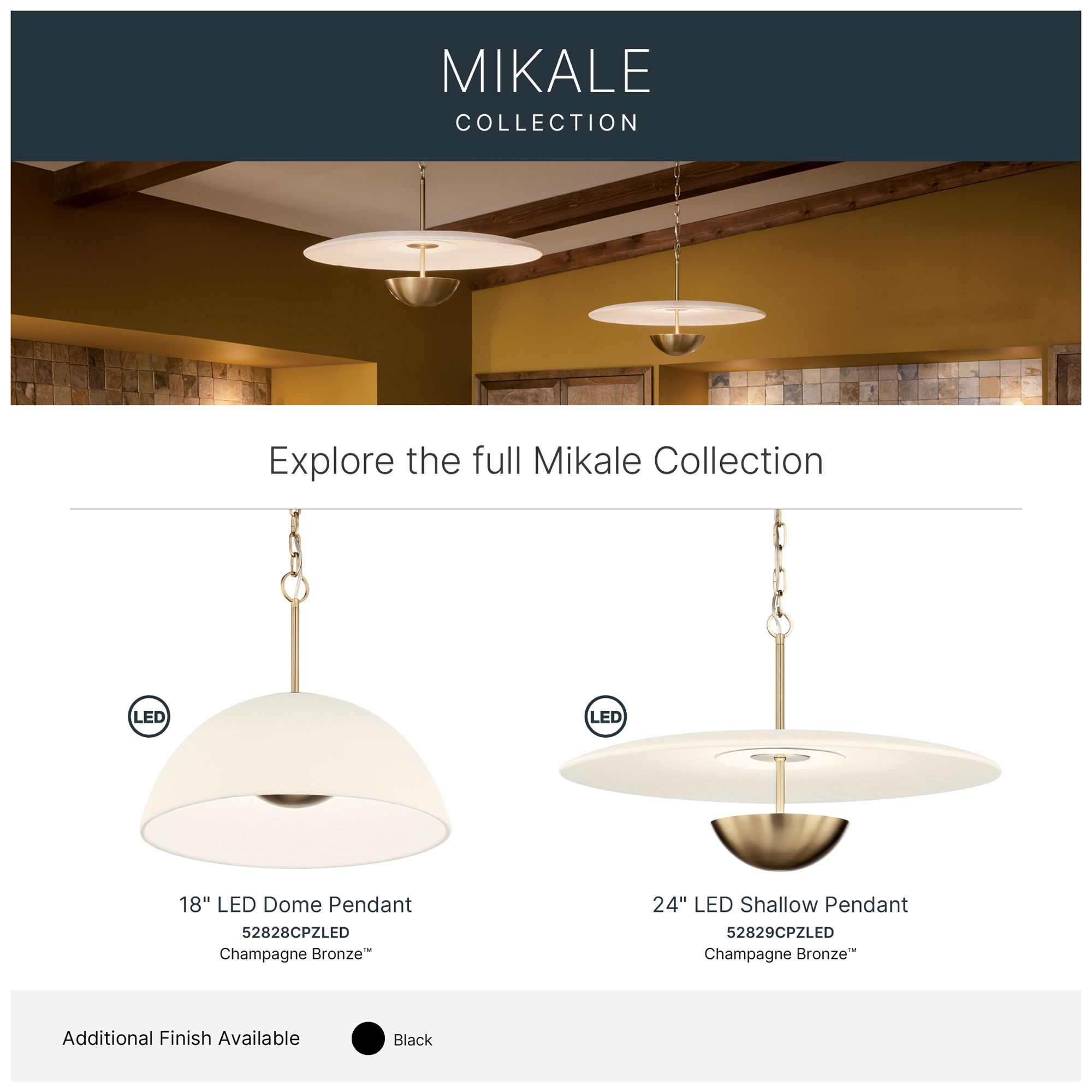 Kichler Mikale 18" 1-Light Pendant White Ceramic Shade in Champagne Bronze