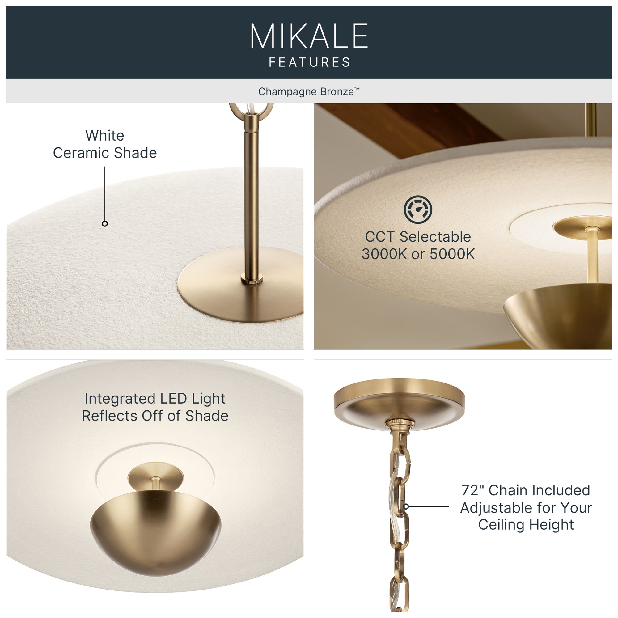 Image 4 Kichler Mikale 24" 1-Light Pendant White Ceramic Shade in Champagne Bronze more views