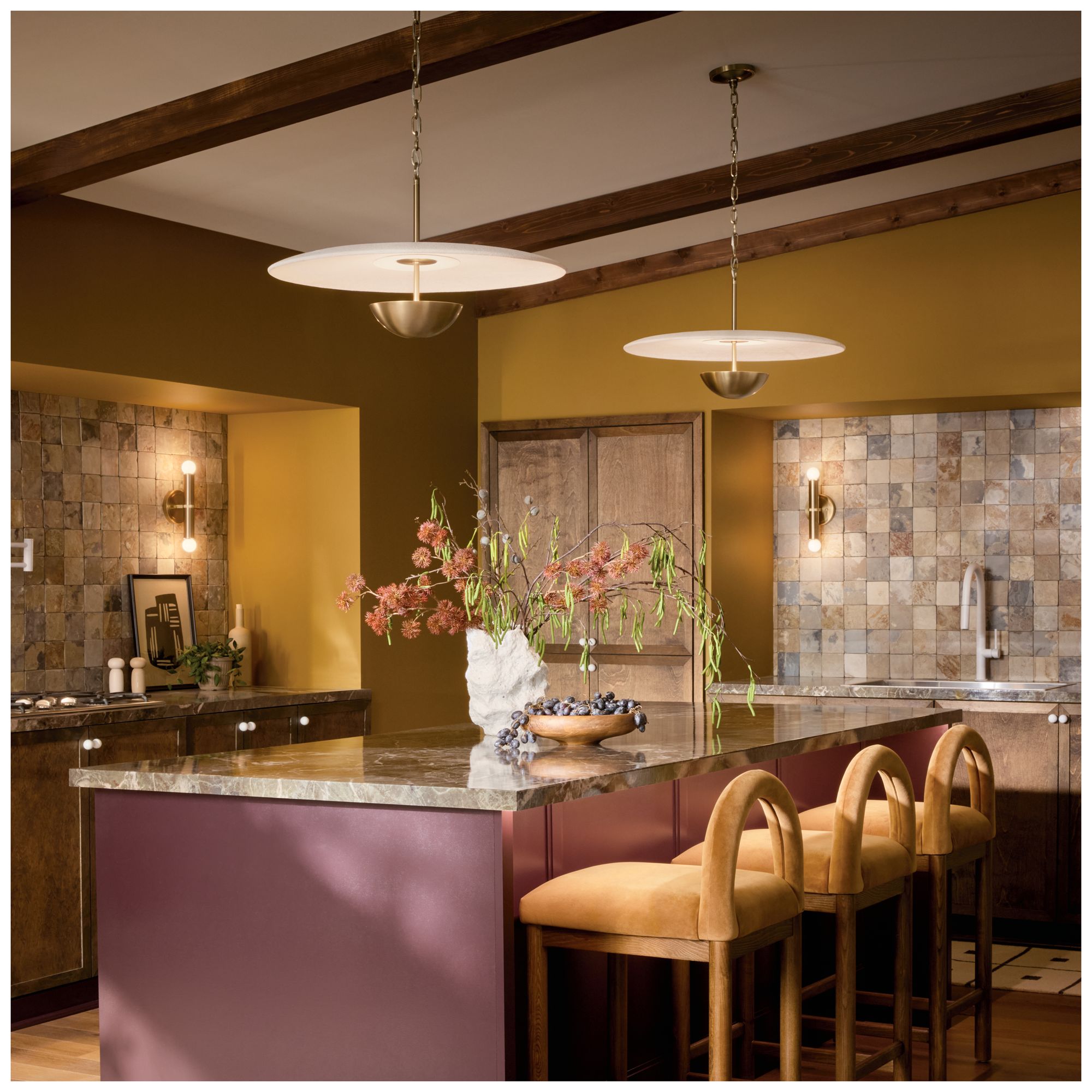 Kichler Mikale 24" 1-Light Pendant White Ceramic Shade in Champagne Bronze