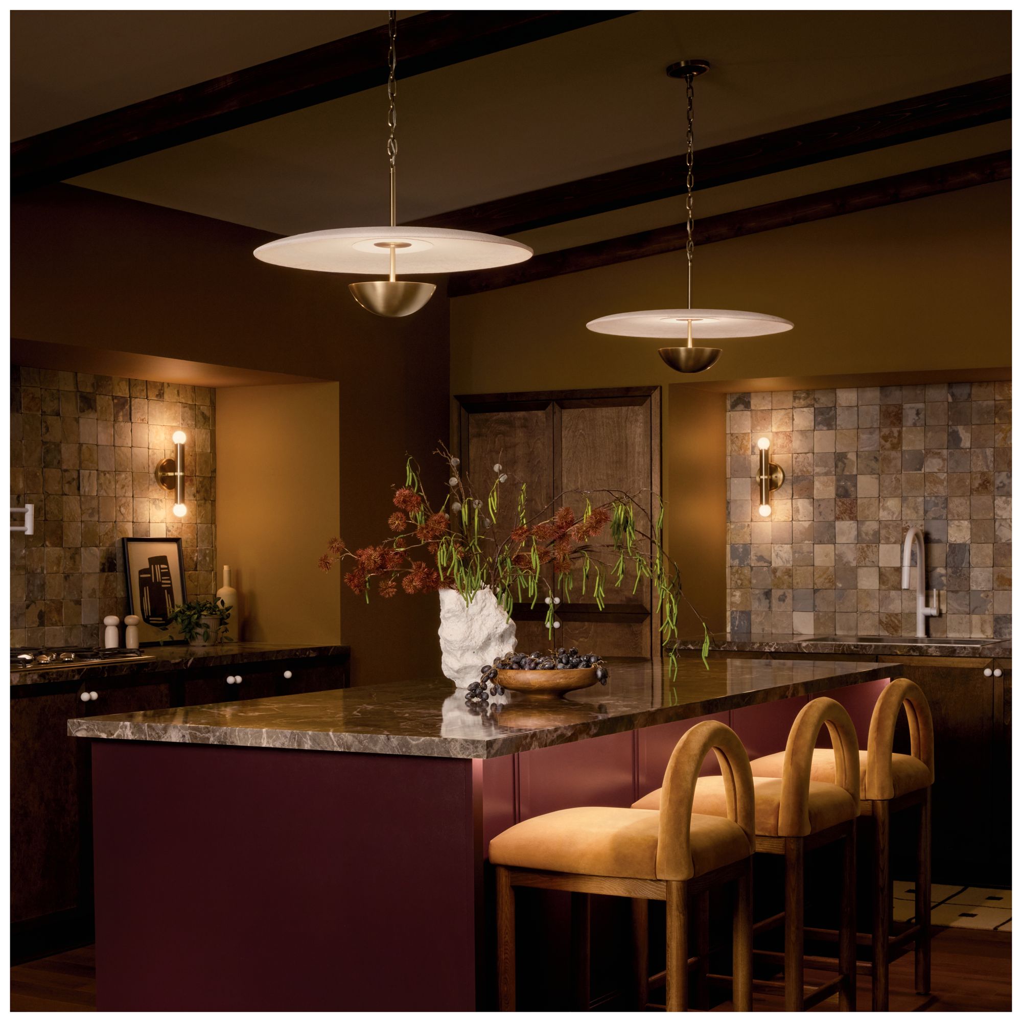 Kichler Mikale 24" 1-Light Pendant White Ceramic Shade in Champagne Bronze