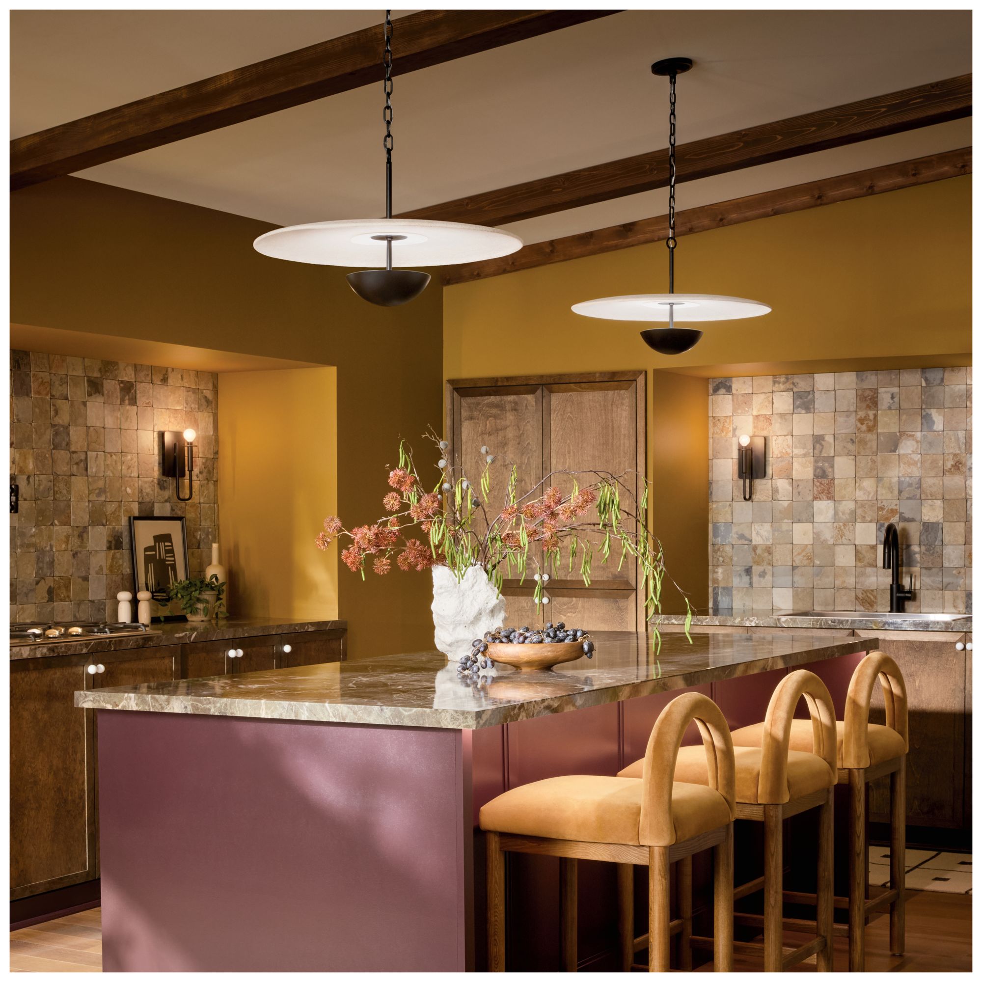 Kichler Mikale 24" 1-Light Pendant With White Ceramic Shade in Black