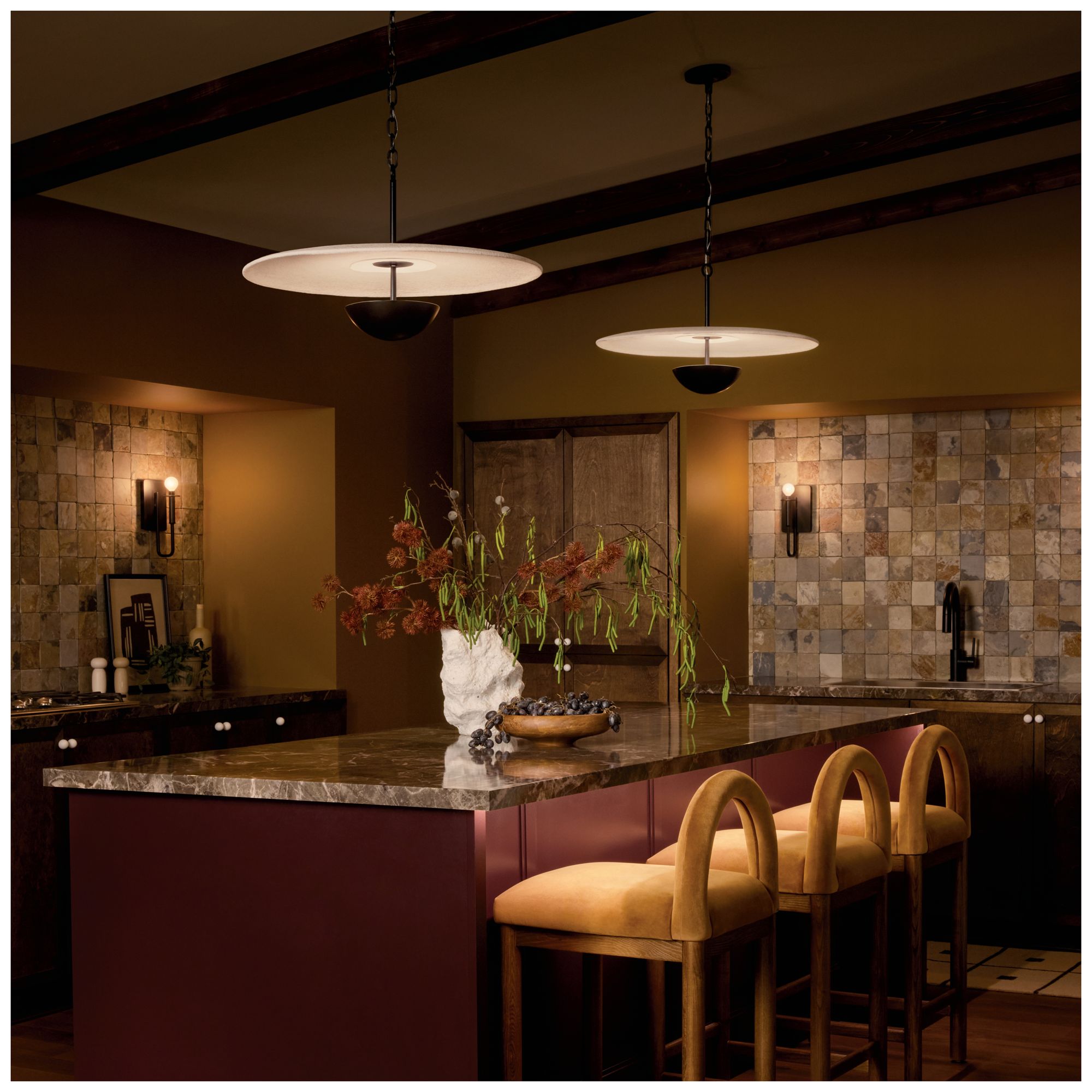 Kichler Mikale 24" 1-Light Pendant With White Ceramic Shade in Black