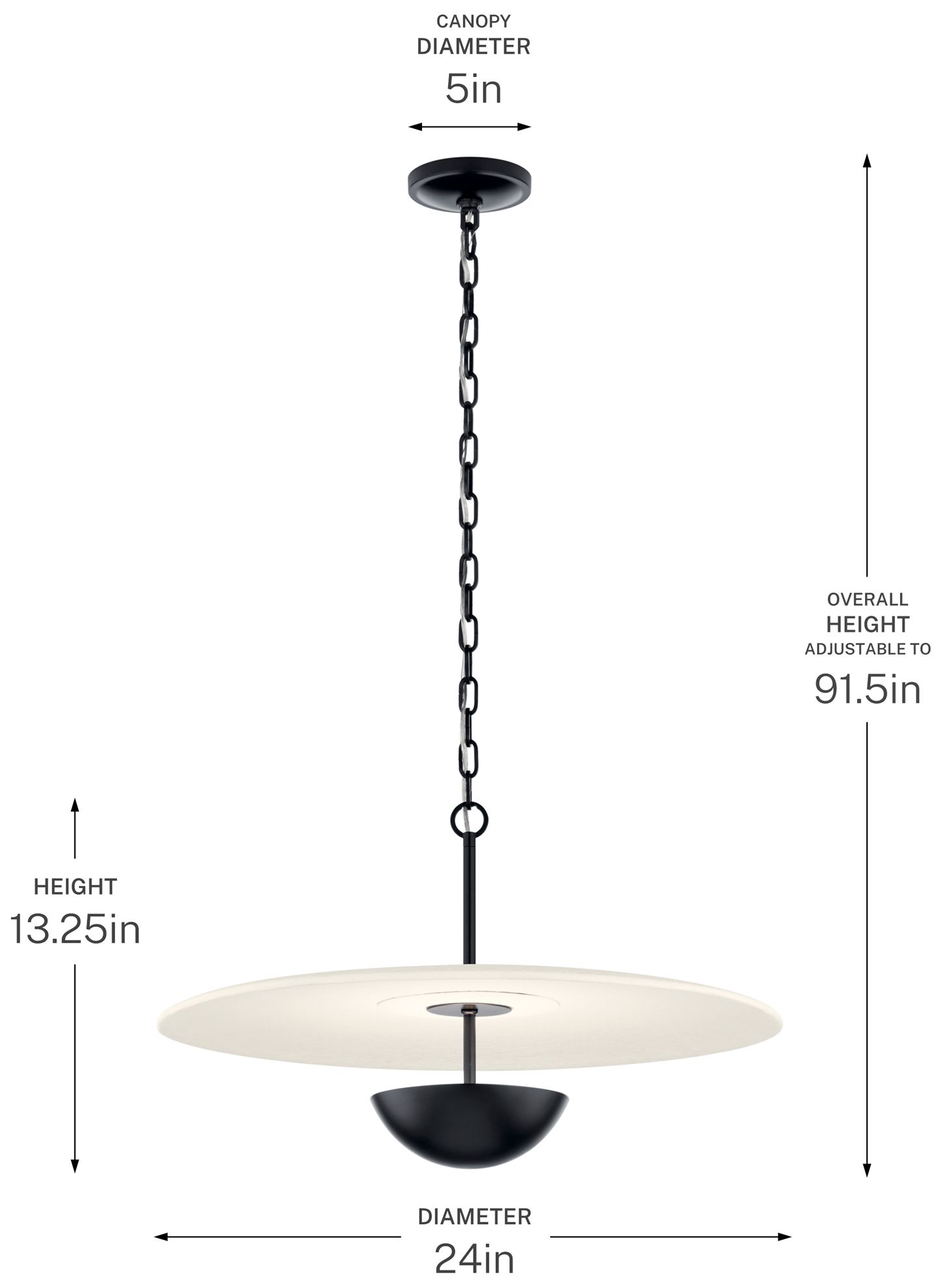 Kichler Mikale 24" 1-Light Pendant With White Ceramic Shade in Black