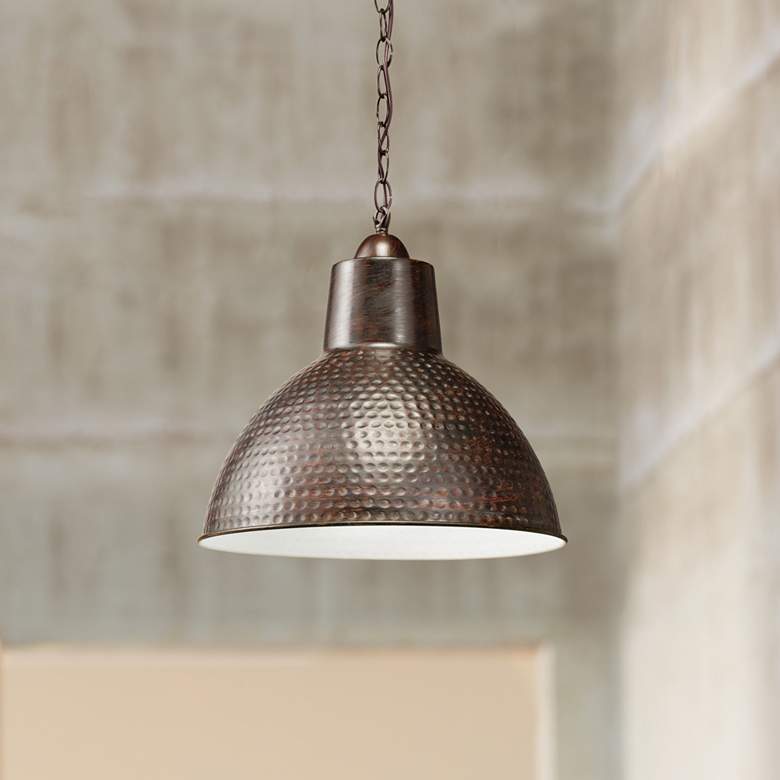Image 1 Kichler Missoula 13 1/2" Wide Hammered Bronze Dome Pendant Light