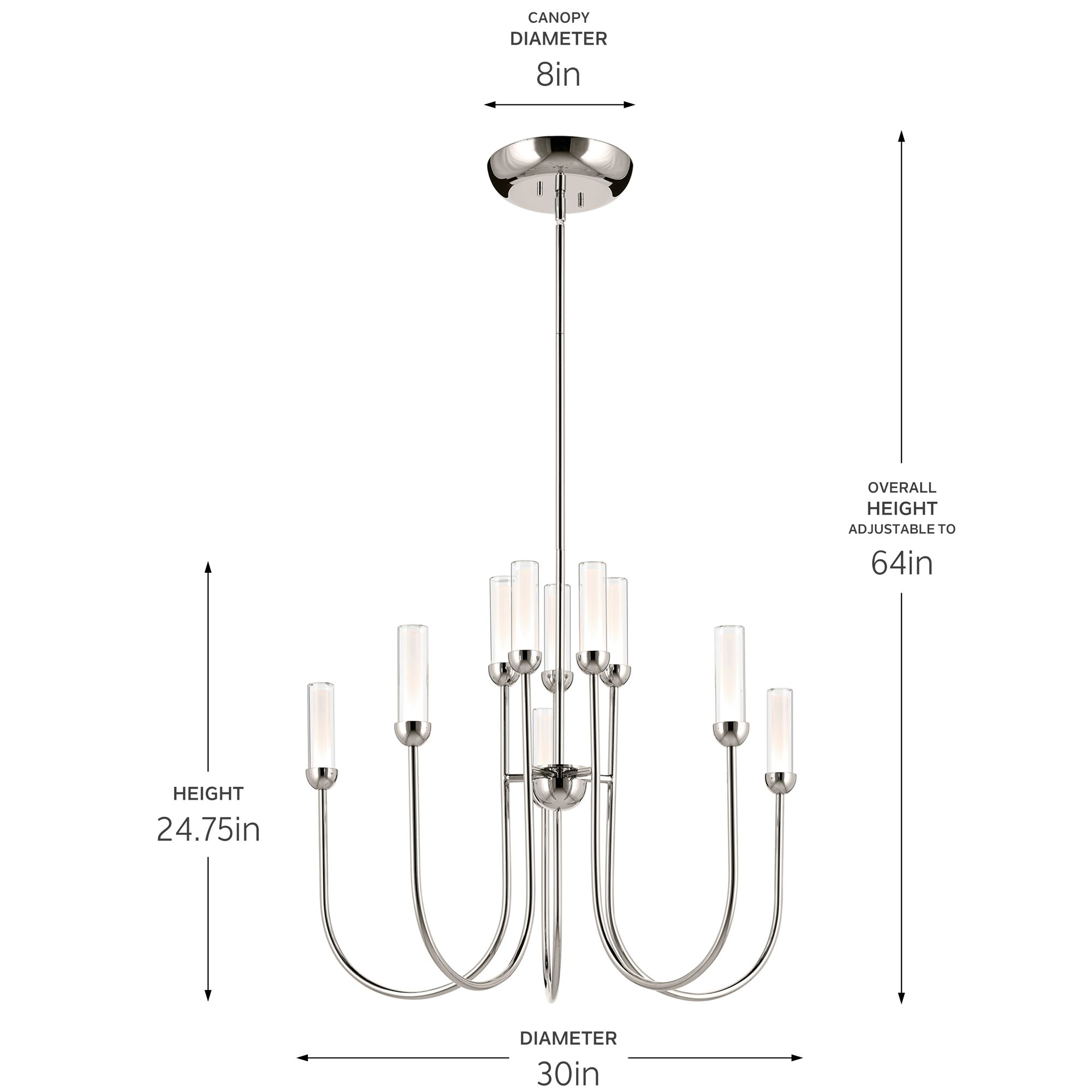 Kichler Moraine 30 Inch LED 10 Light 2-Tier Chandelier in Polished Nickel