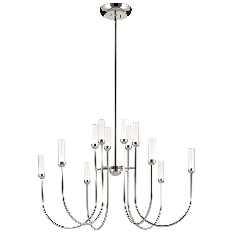 Image 1 Kichler Moraine 40 Inch LED 12 Light 2-Tier Chandelier in Polished Nickel