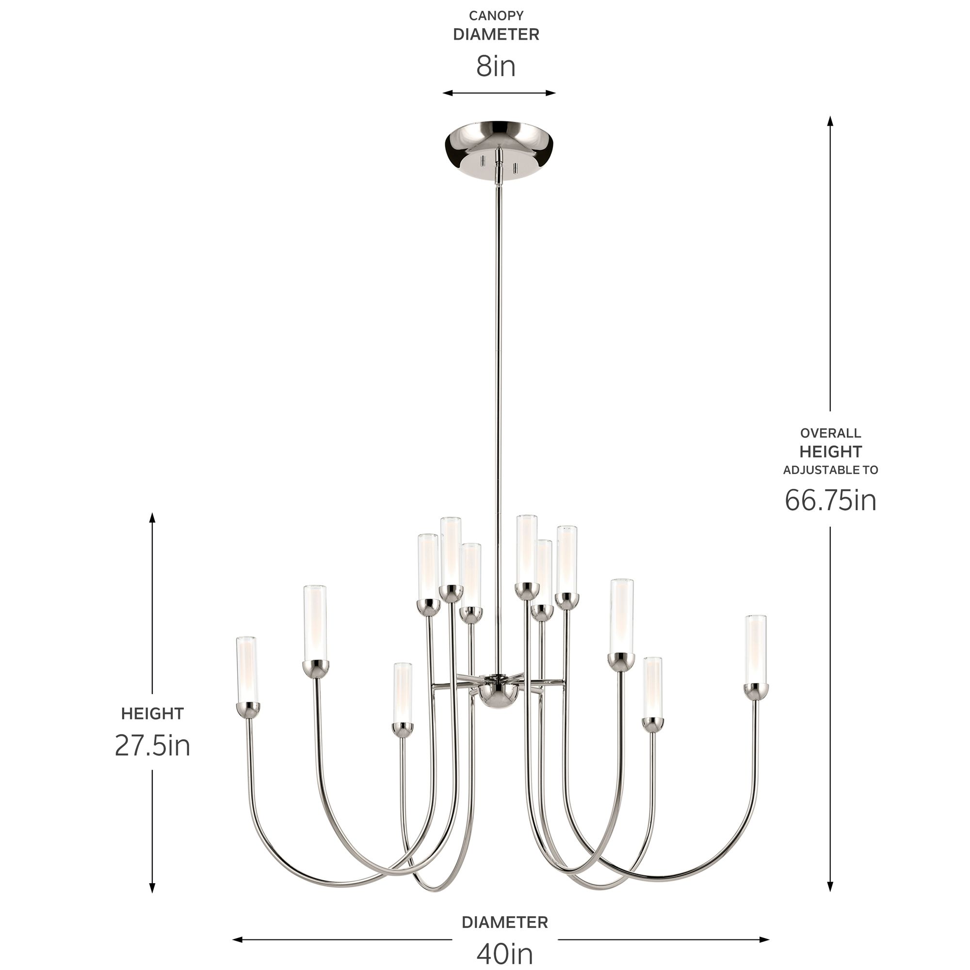 Kichler Moraine 40 Inch LED 12 Light 2-Tier Chandelier in Polished Nickel