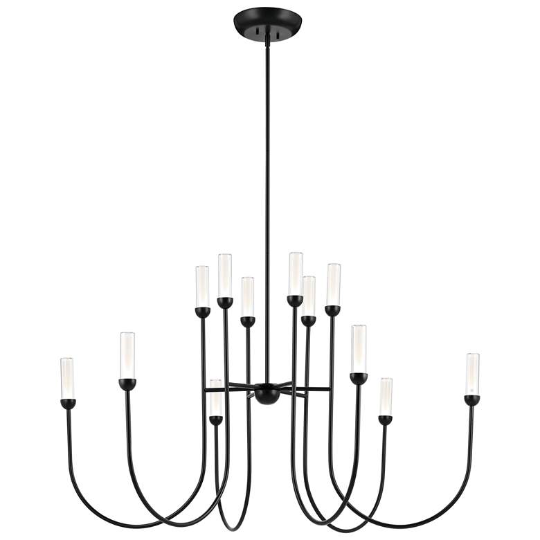Image 1 Kichler Moraine 50 Inch LED 12 Light 2-Tier Chandelier in Black
