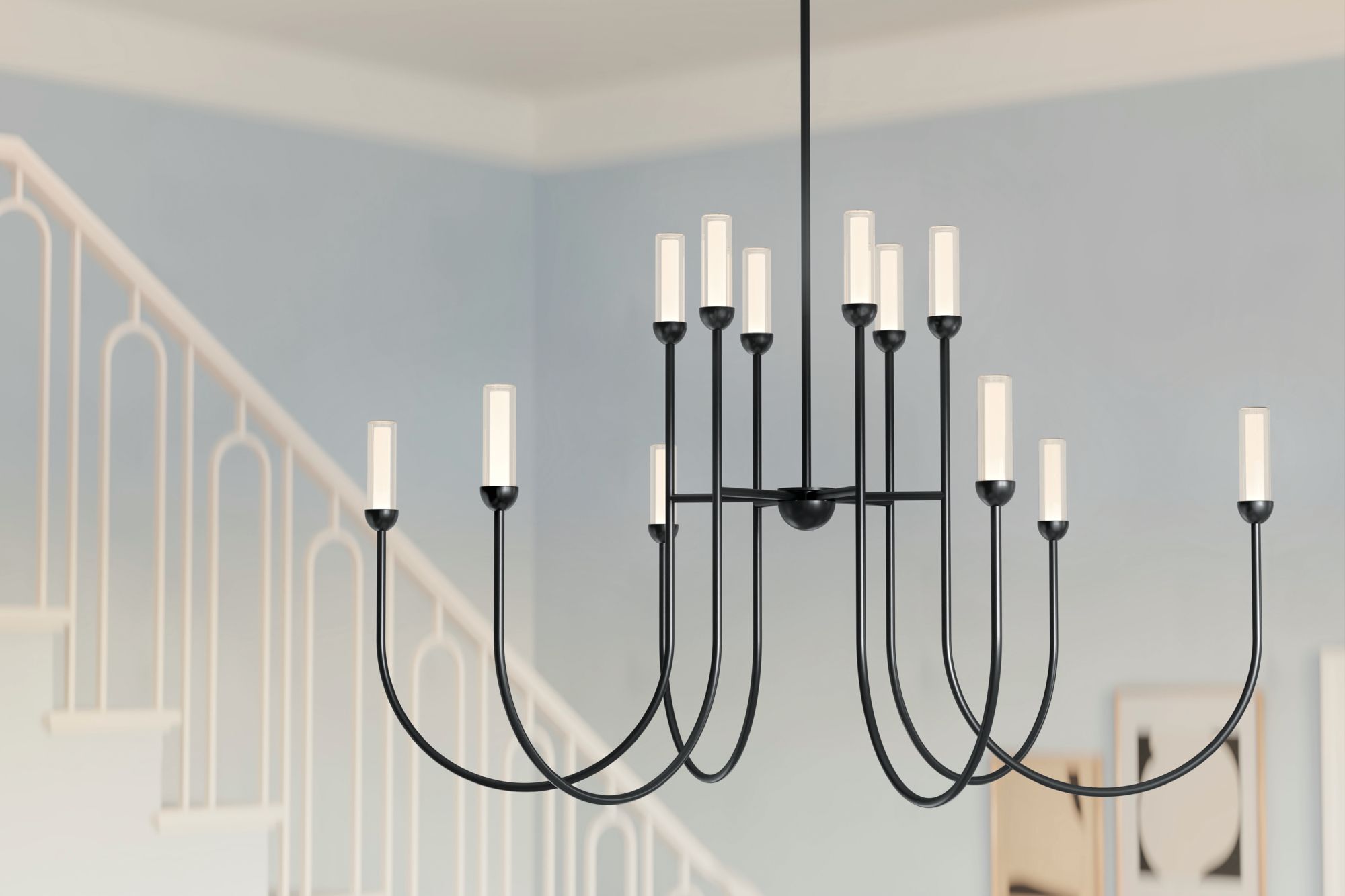 Image 3 Kichler Moraine 50 Inch LED 12 Light 2-Tier Chandelier in Black more views