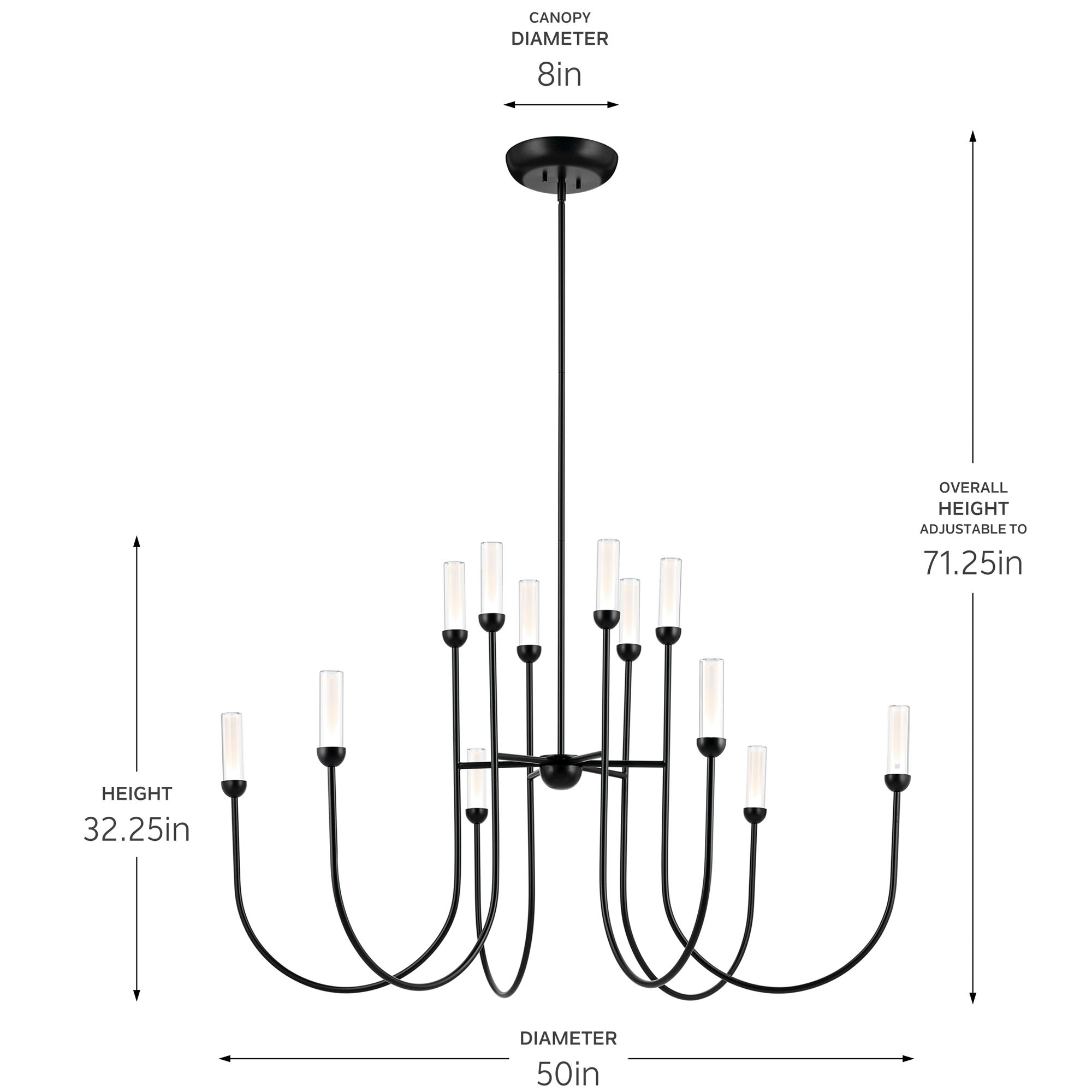 Kichler Moraine 50 Inch LED 12 Light 2-Tier Chandelier in Black