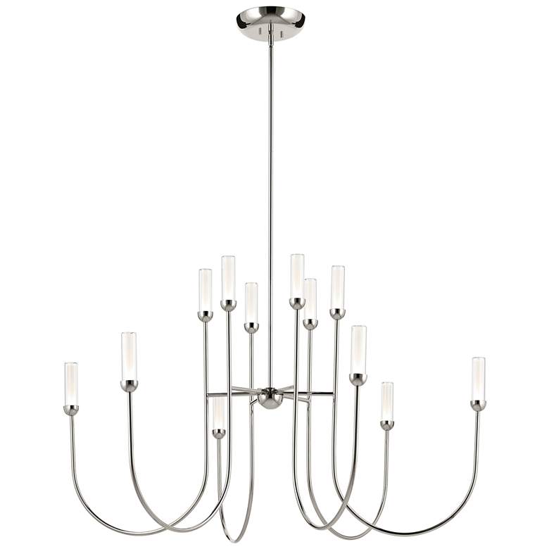 Image 1 Kichler Moraine 50 Inch LED 12 Light 2-Tier Chandelier in Polished Nickel