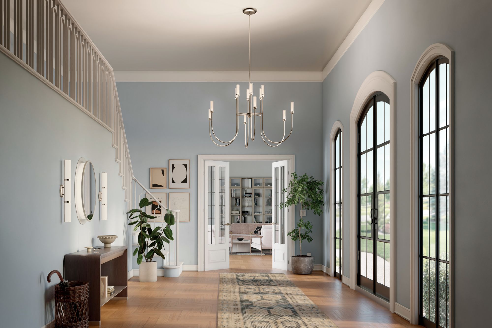 Image 3 Kichler Moraine 50 Inch LED 12 Light 2-Tier Chandelier in Polished Nickel more views