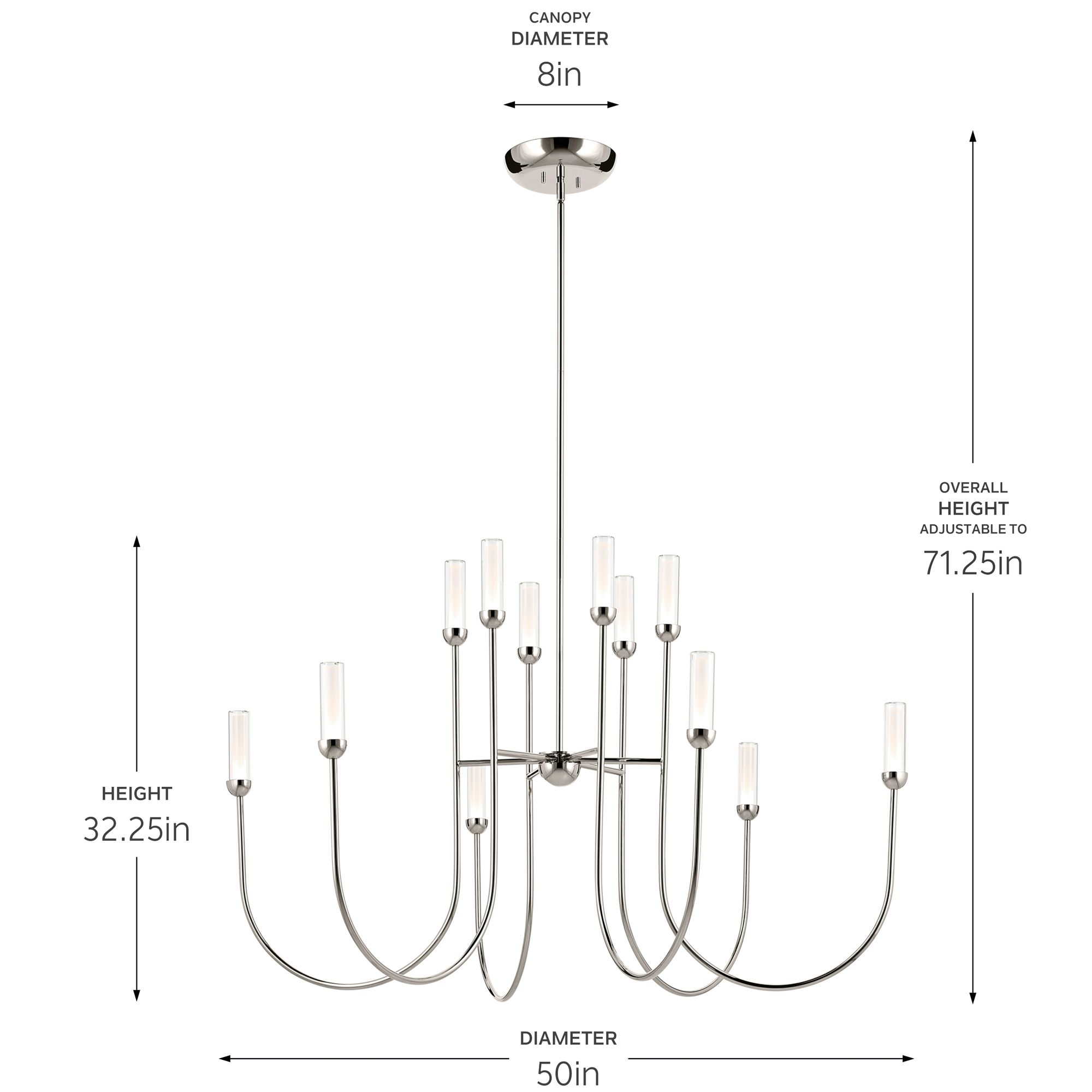 Kichler Moraine 50 Inch LED 12 Light 2-Tier Chandelier in Polished Nickel