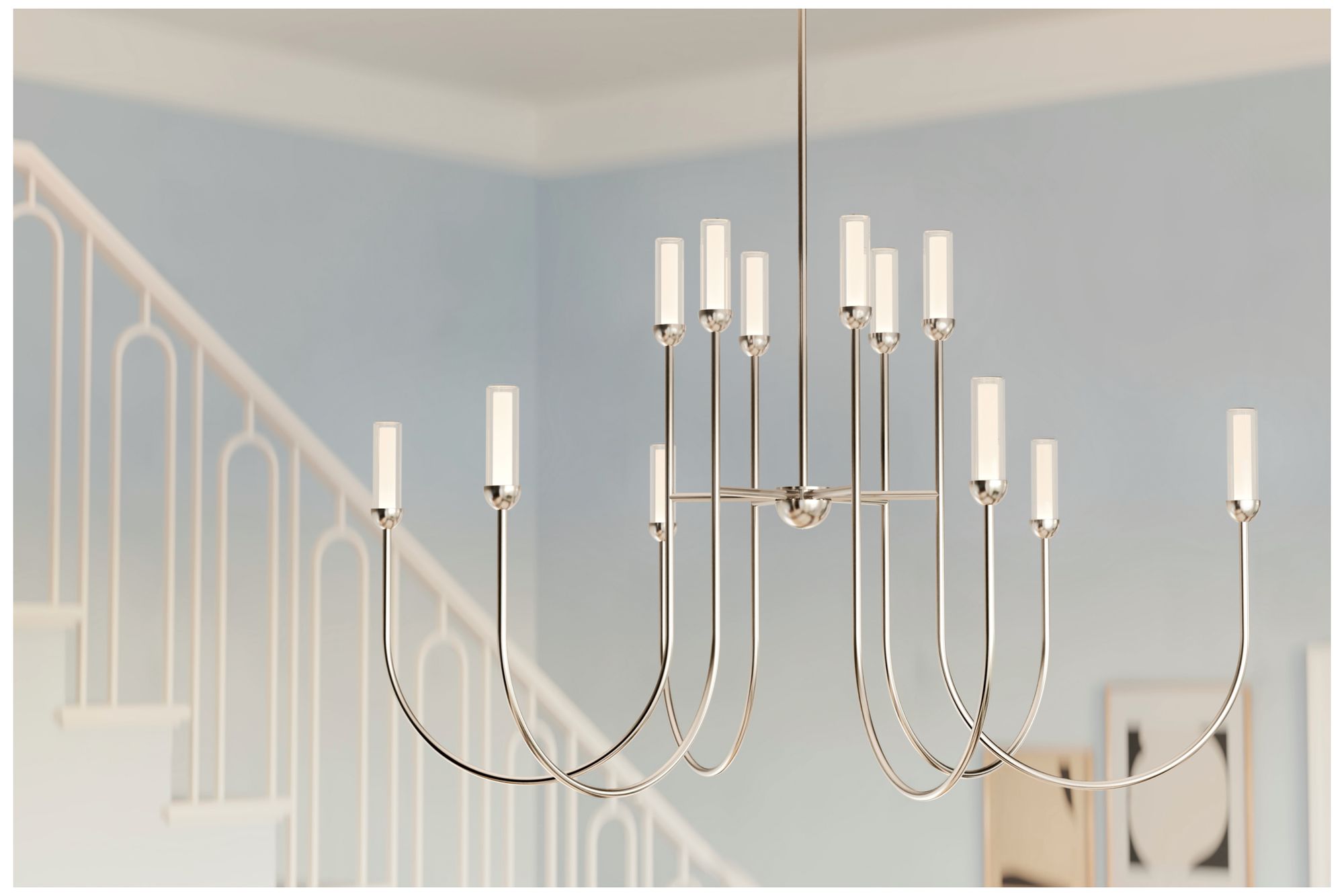 Kichler Moraine 50 Inch LED 12 Light 2-Tier Chandelier in Polished Nickel