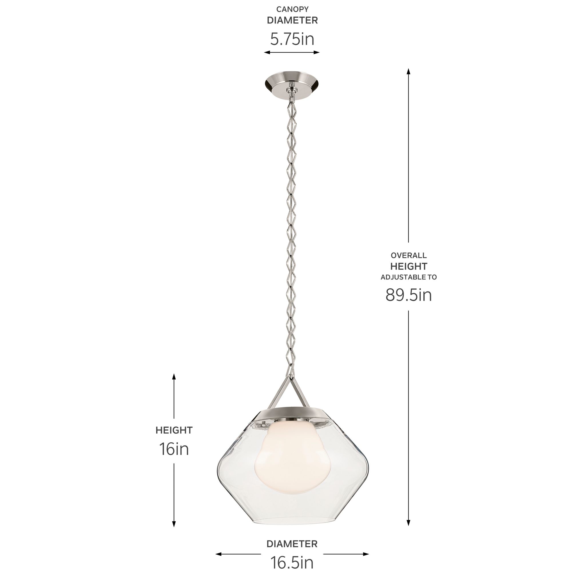 Kichler Nella 16 Inch 1 Light Pendant in Polished Nickel