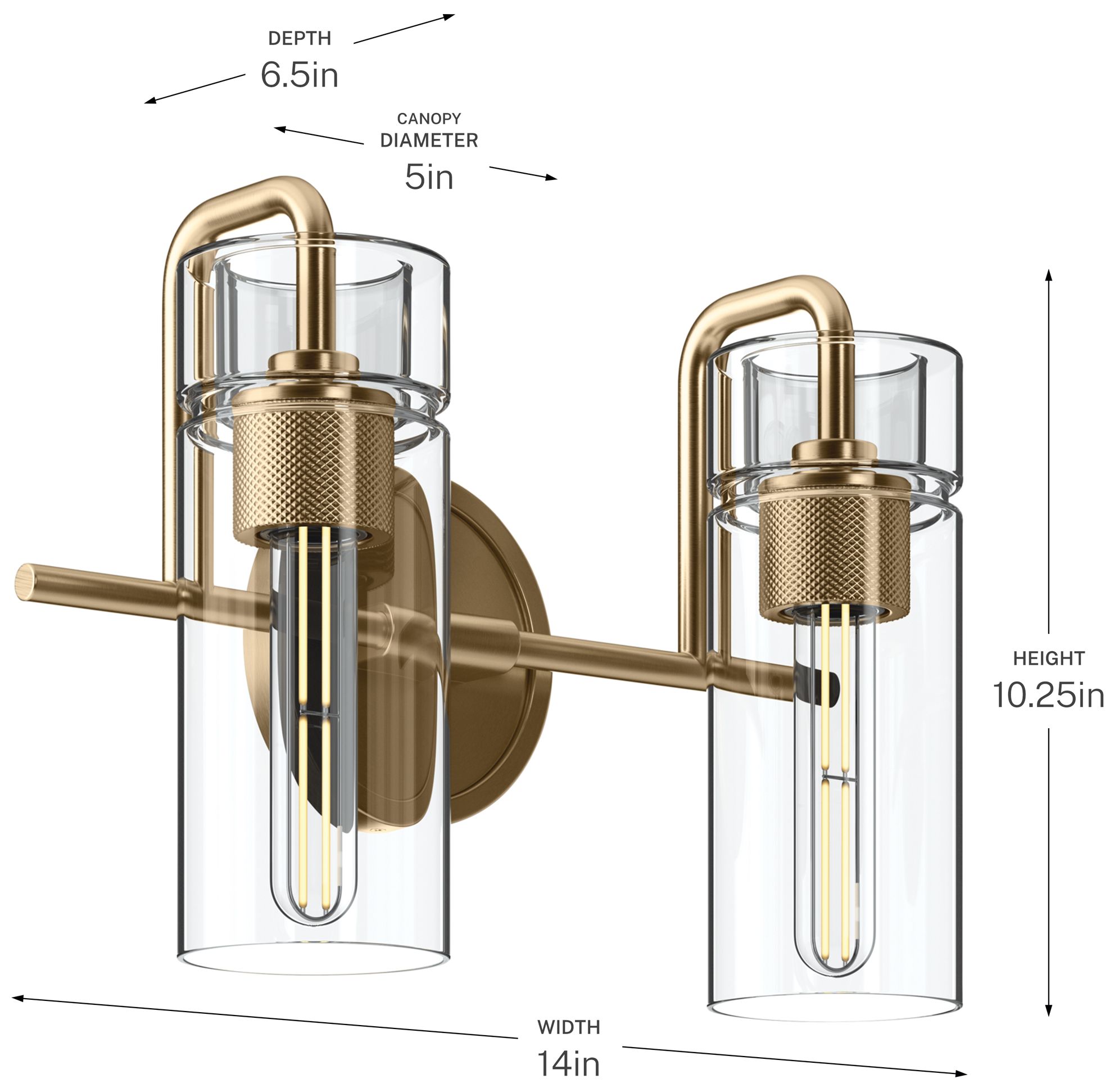 Kichler Niccol 14" 2-Light Vanity Light Clear Glass in Champagne Bronze