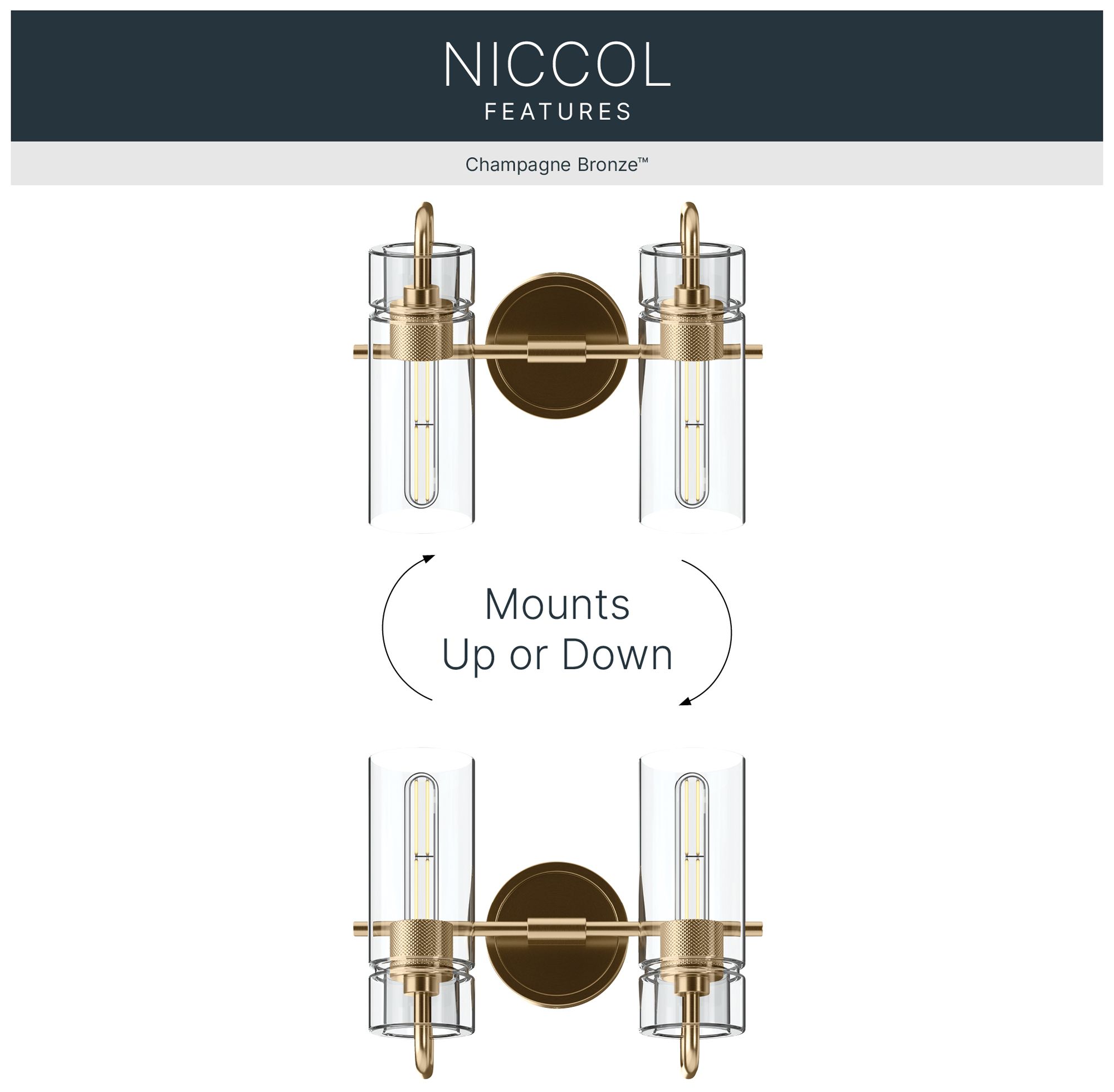 Kichler Niccol 14" 2-Light Vanity Light Clear Glass in Champagne Bronze
