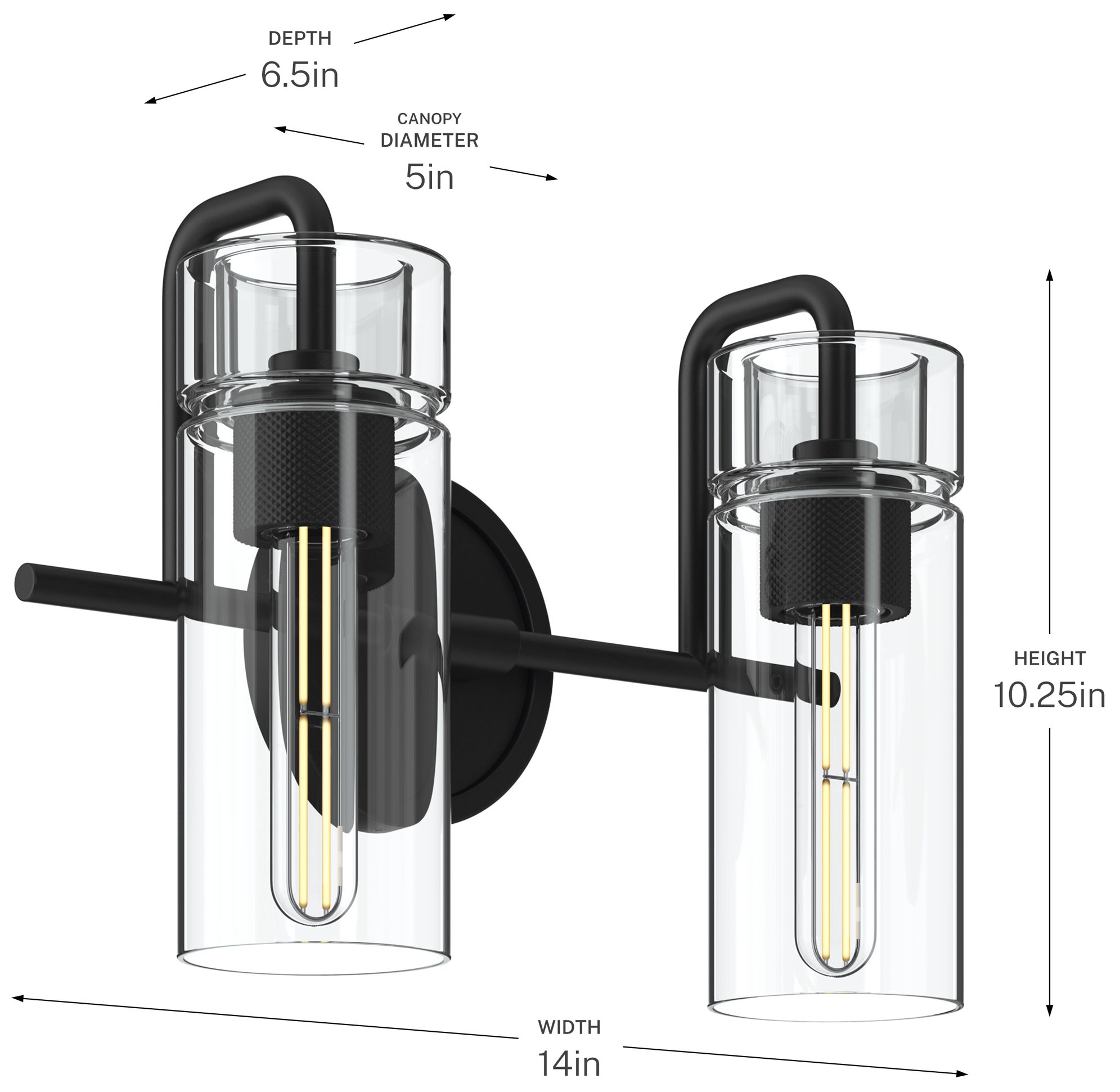 Kichler Niccol 14" 2-Light Vanity Light With Clear Glass in Black