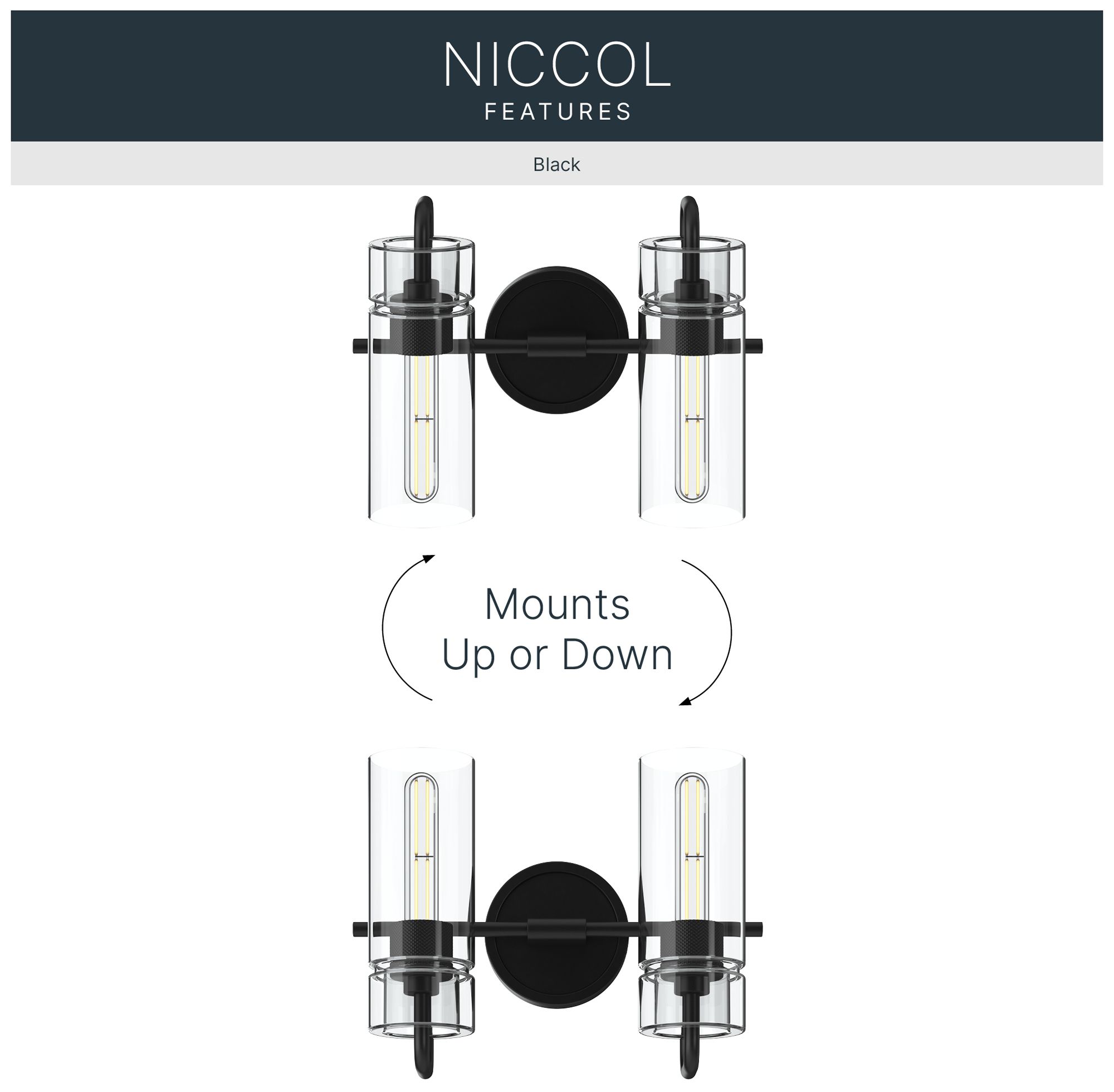 Kichler Niccol 14" 2-Light Vanity Light With Clear Glass in Black