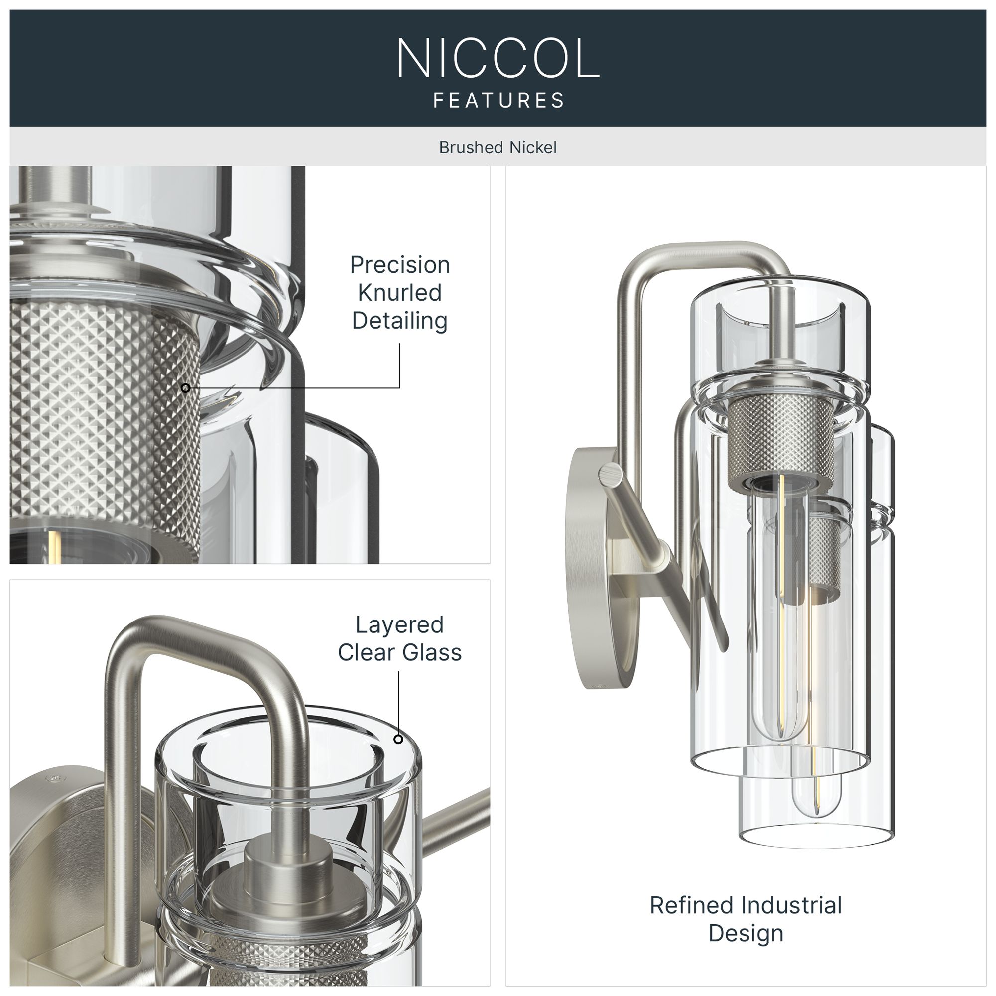 Image 3 Kichler Niccol 14" 2-Light Vanity Light With Clear Glass in Brushed Nickel more views