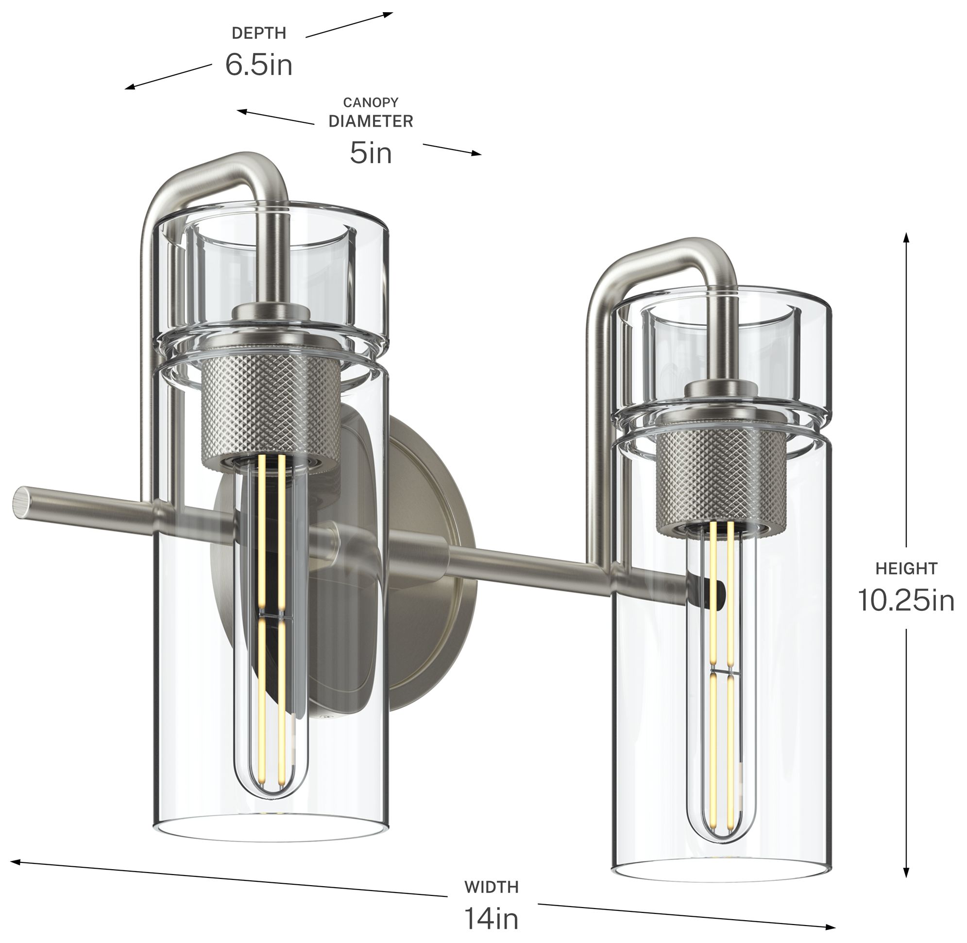 Kichler Niccol 14" 2-Light Vanity Light With Clear Glass in Brushed Nickel