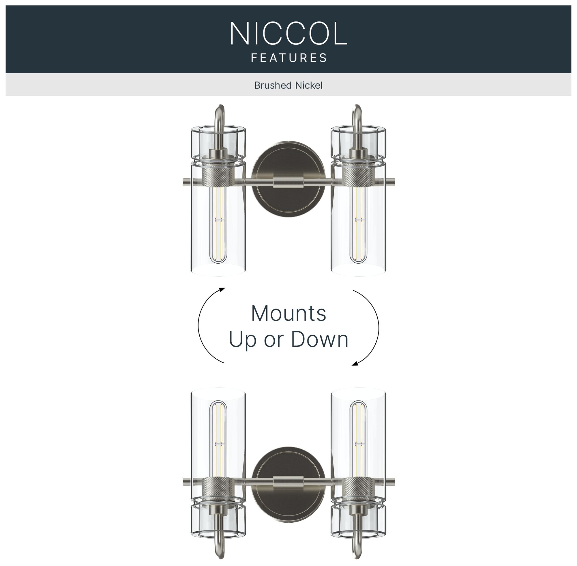 Kichler Niccol 14" 2-Light Vanity Light With Clear Glass in Brushed Nickel