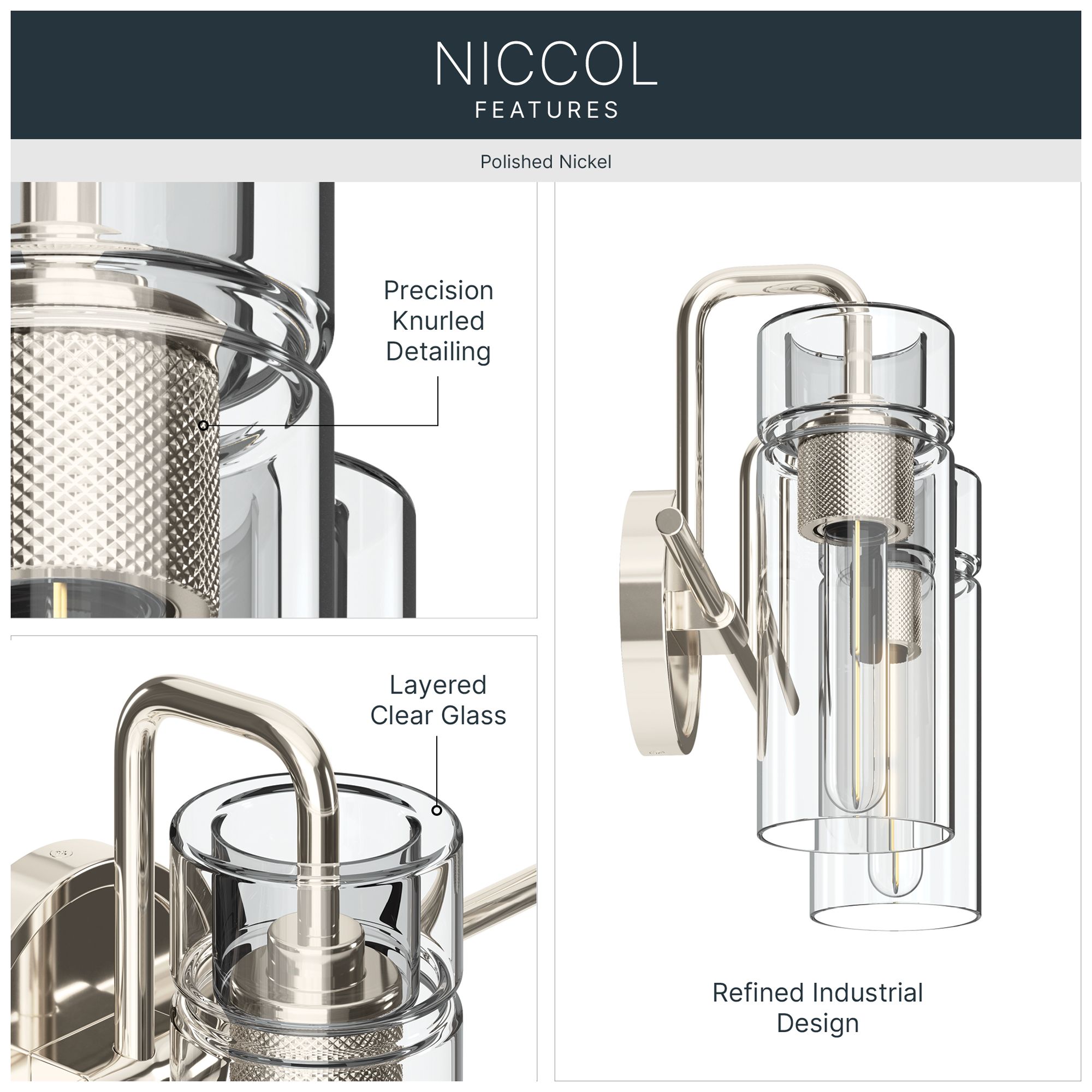Image 3 Kichler Niccol 14" 2-Light Vanity Light With Clear Glass in Polished Nickel more views