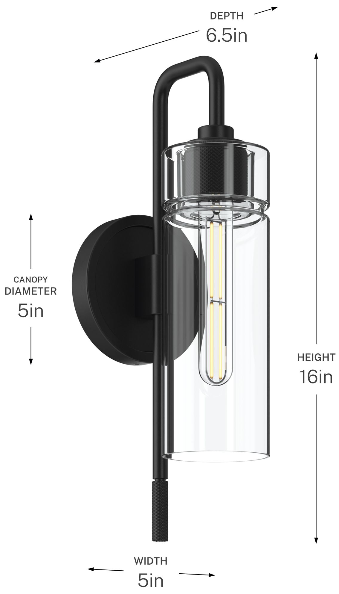 Kichler Niccol 16" 1-Light Wall Sconce With Clear Glass in Black