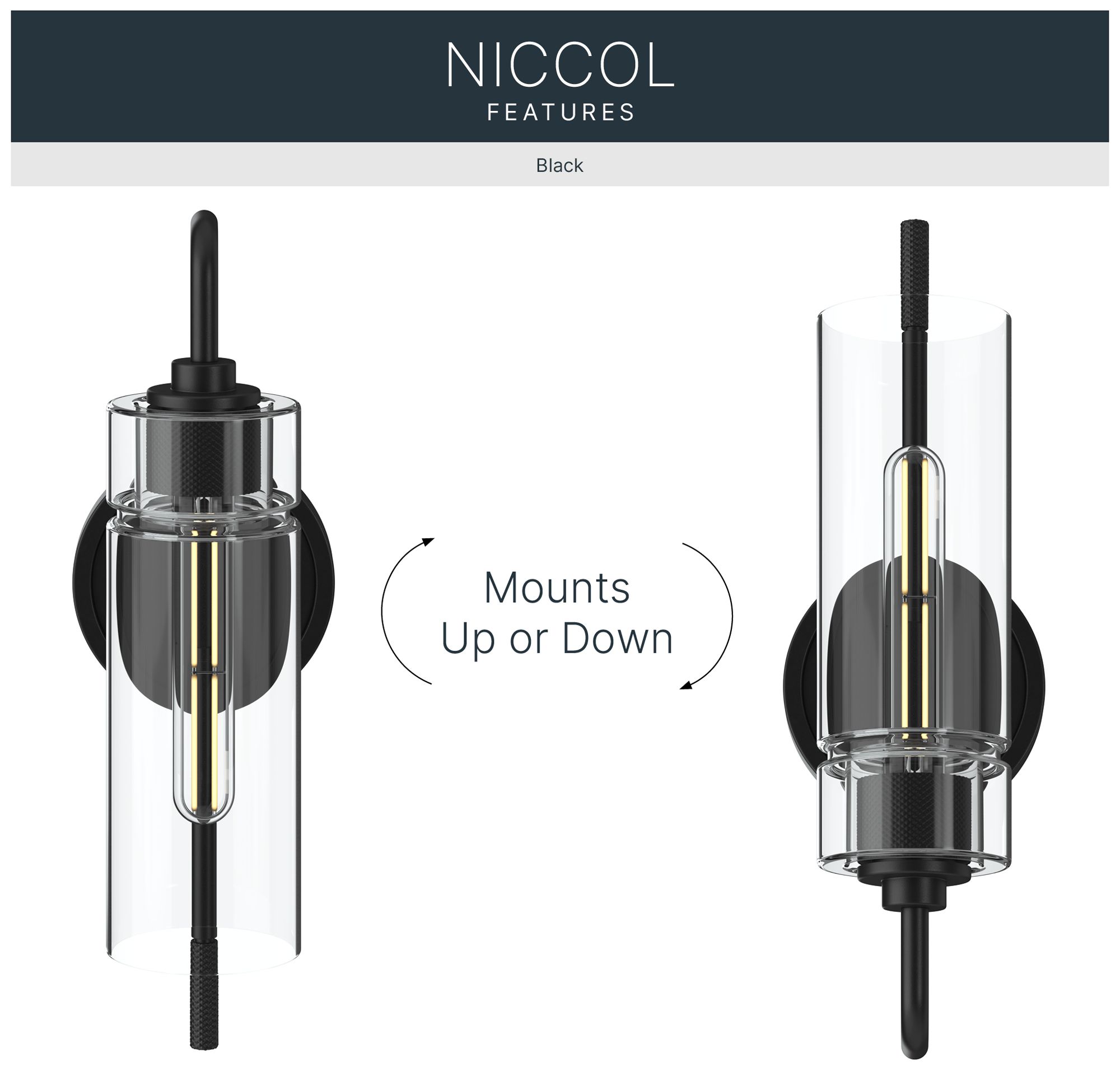 Kichler Niccol 16" 1-Light Wall Sconce With Clear Glass in Black