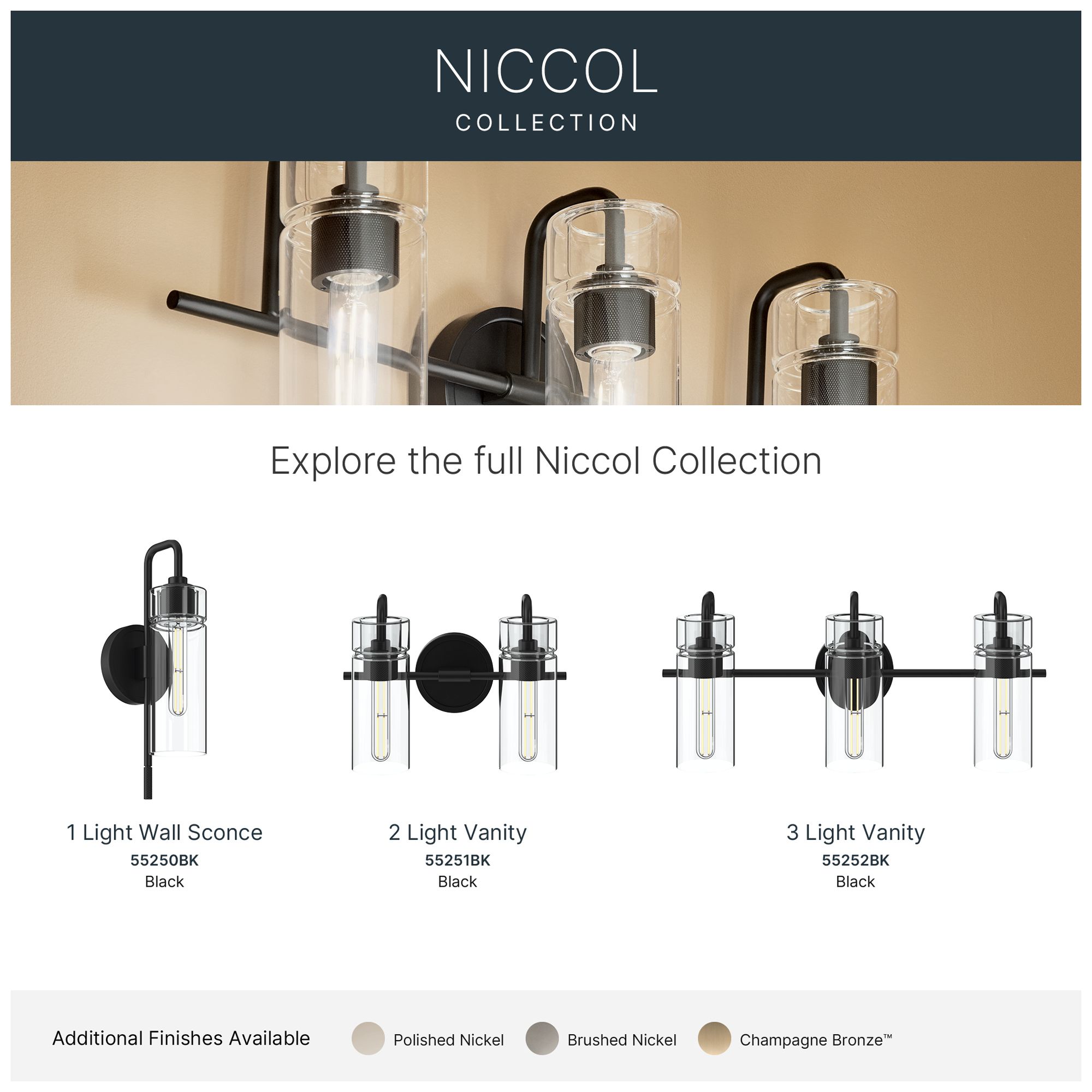 Kichler Niccol 16" 1-Light Wall Sconce With Clear Glass in Black
