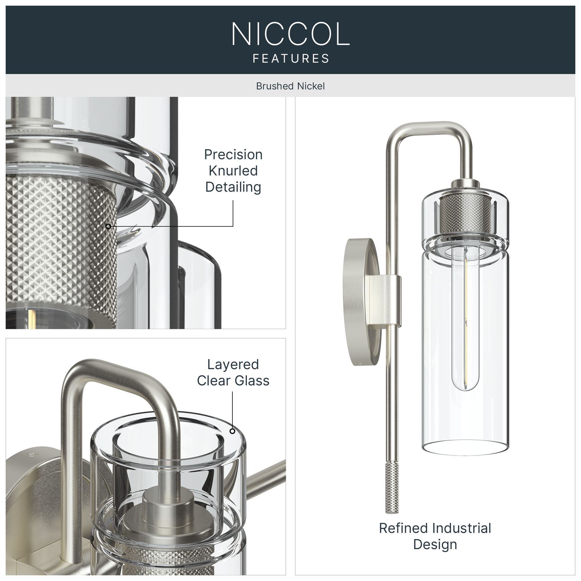 Image 3 Kichler Niccol 16" 1-Light Wall Sconce With Clear Glass in Brushed Nickel more views