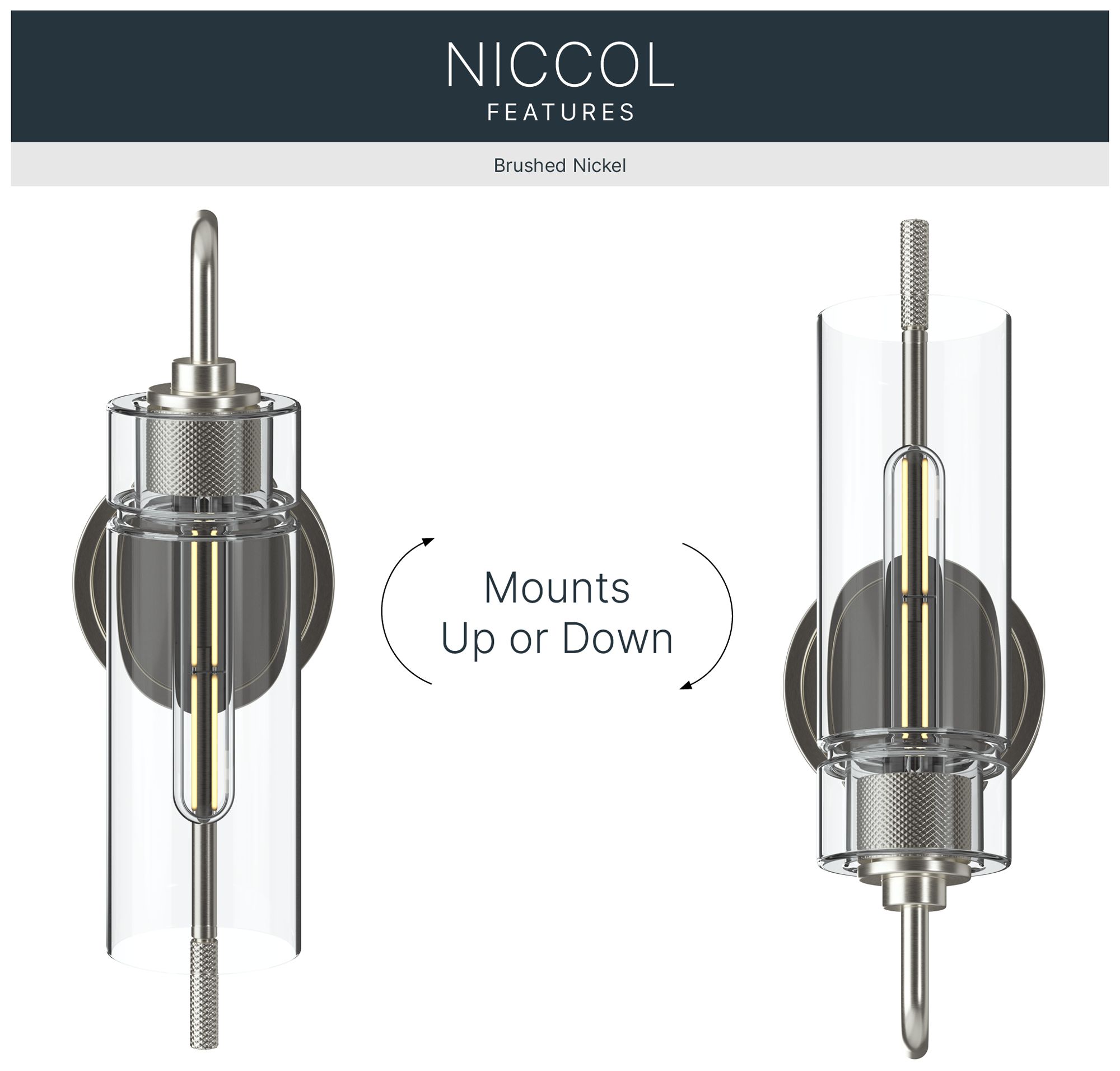 Kichler Niccol 16" 1-Light Wall Sconce With Clear Glass in Brushed Nickel