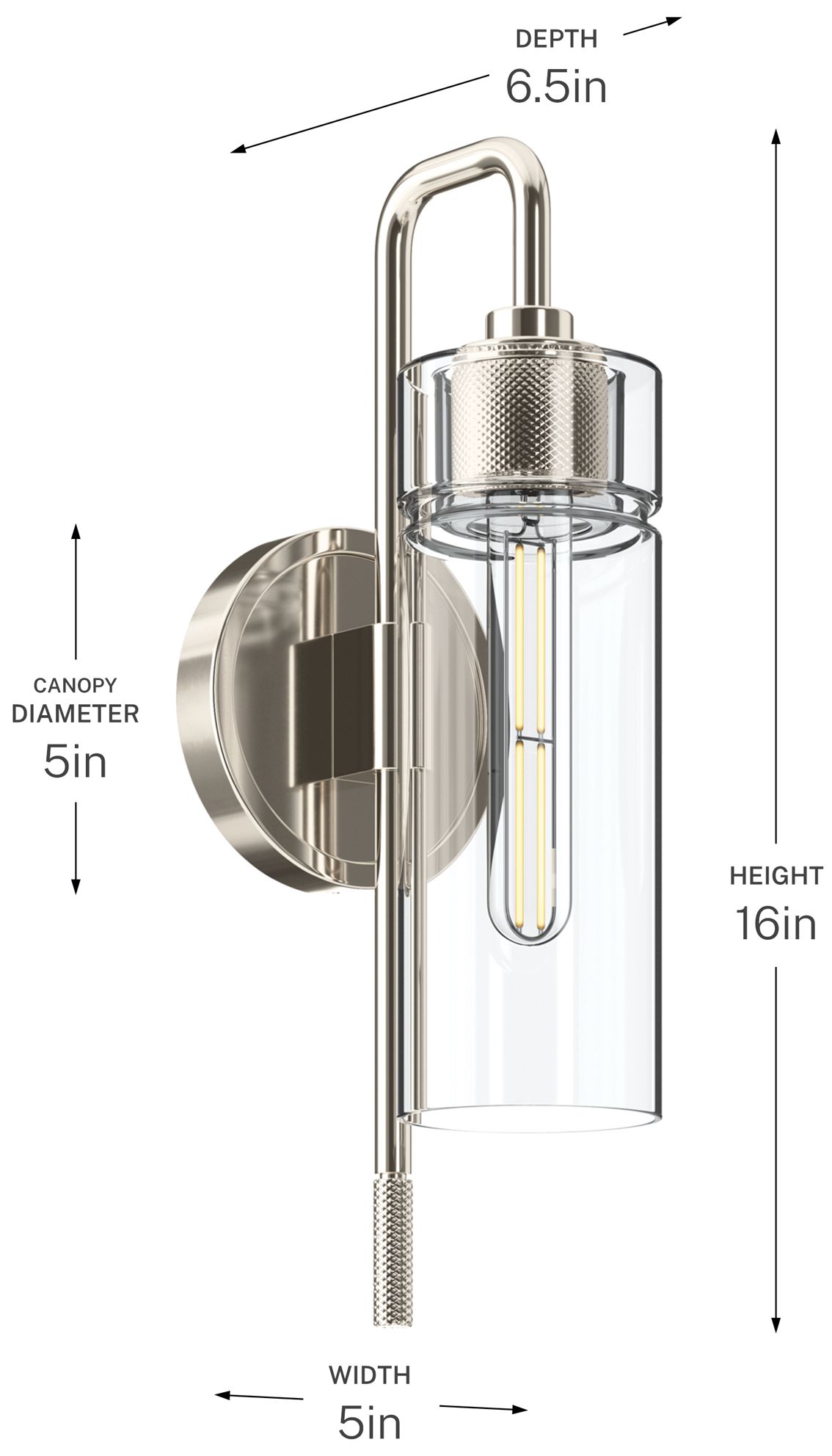 Image 7 Kichler Niccol 16" 1-Light Wall Sconce With Clear Glass in Polished Nickel more views