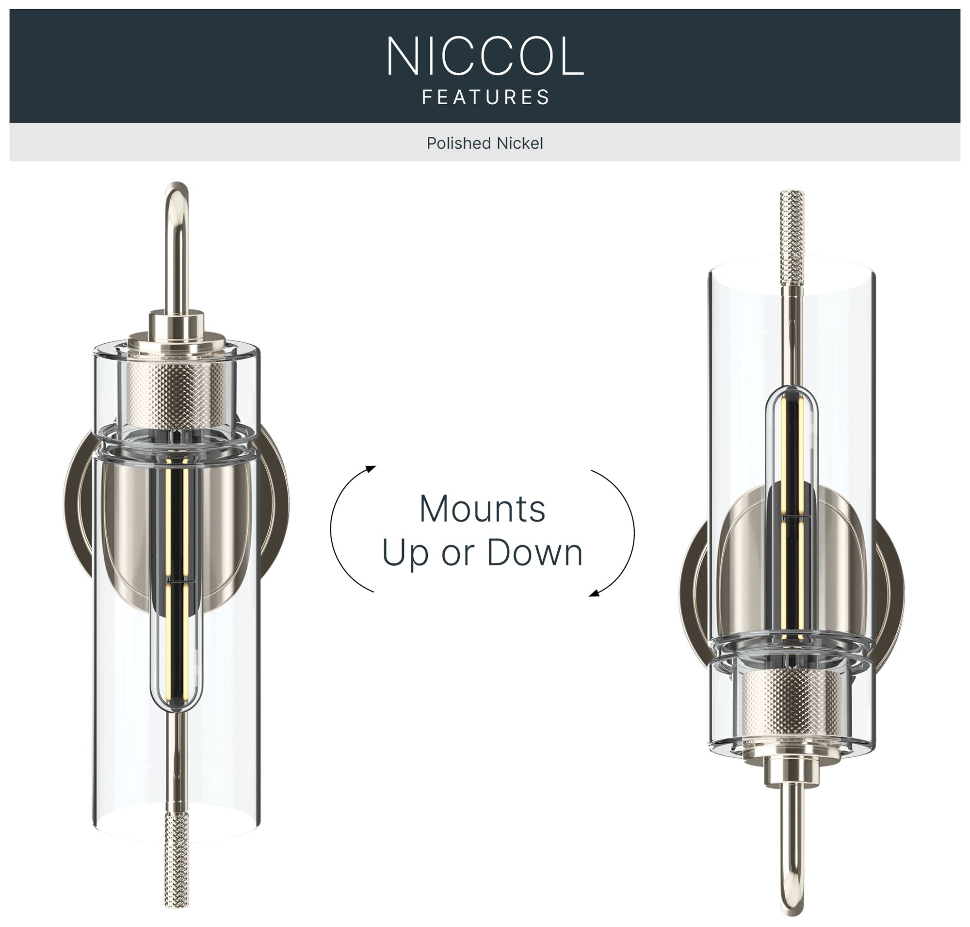 Kichler Niccol 16" 1-Light Wall Sconce With Clear Glass in Polished Nickel